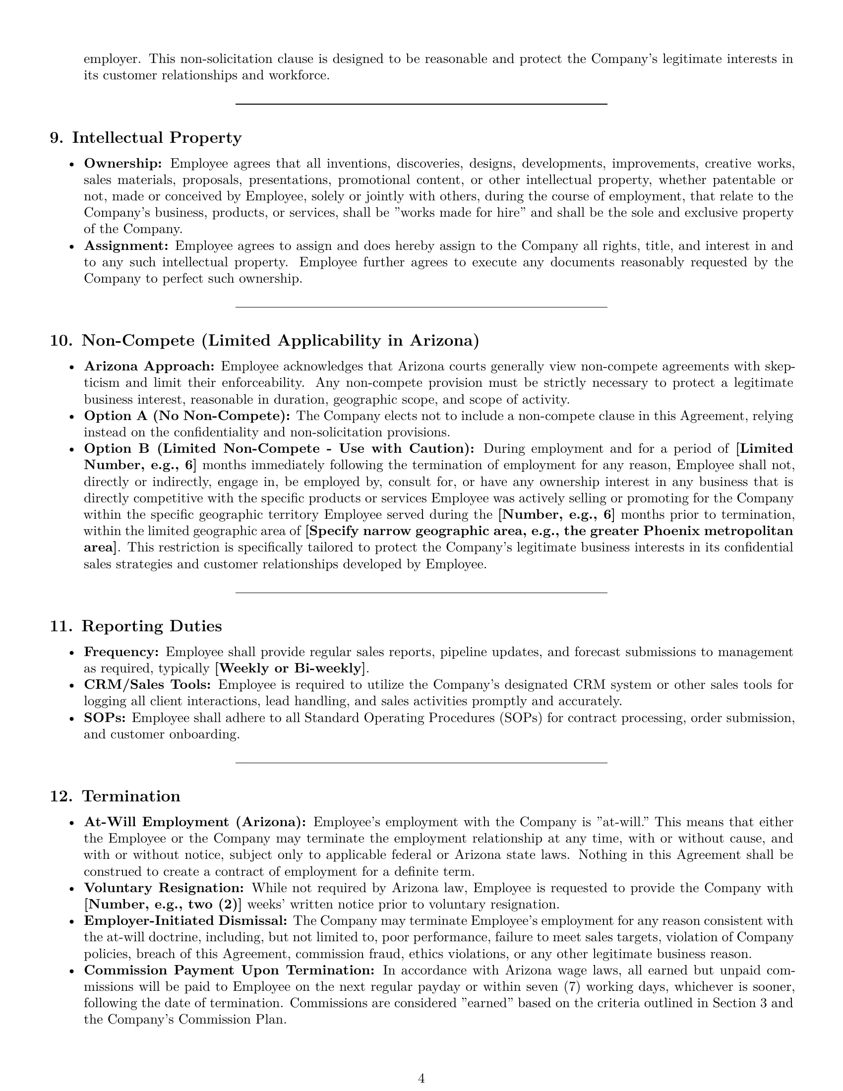 Preview page 4 of Pro Arizona sales representative employment contract template