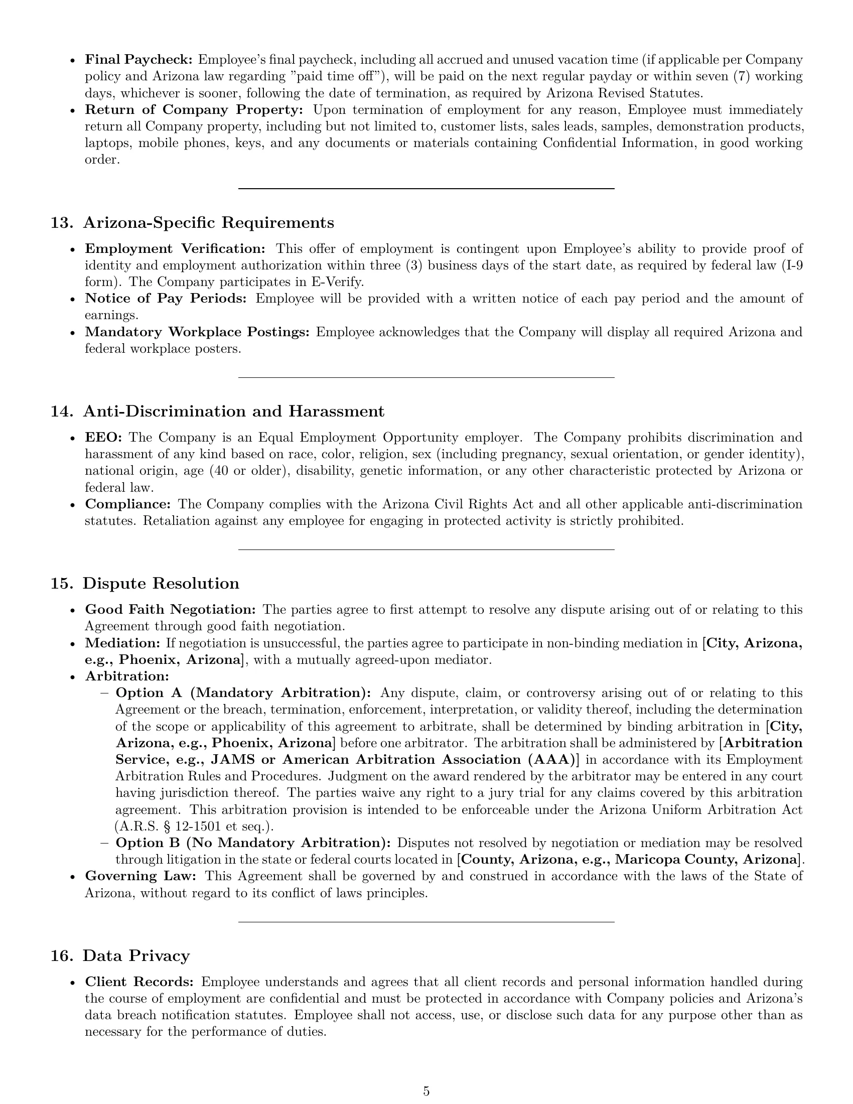 Preview page 5 of Pro Arizona sales representative employment contract template