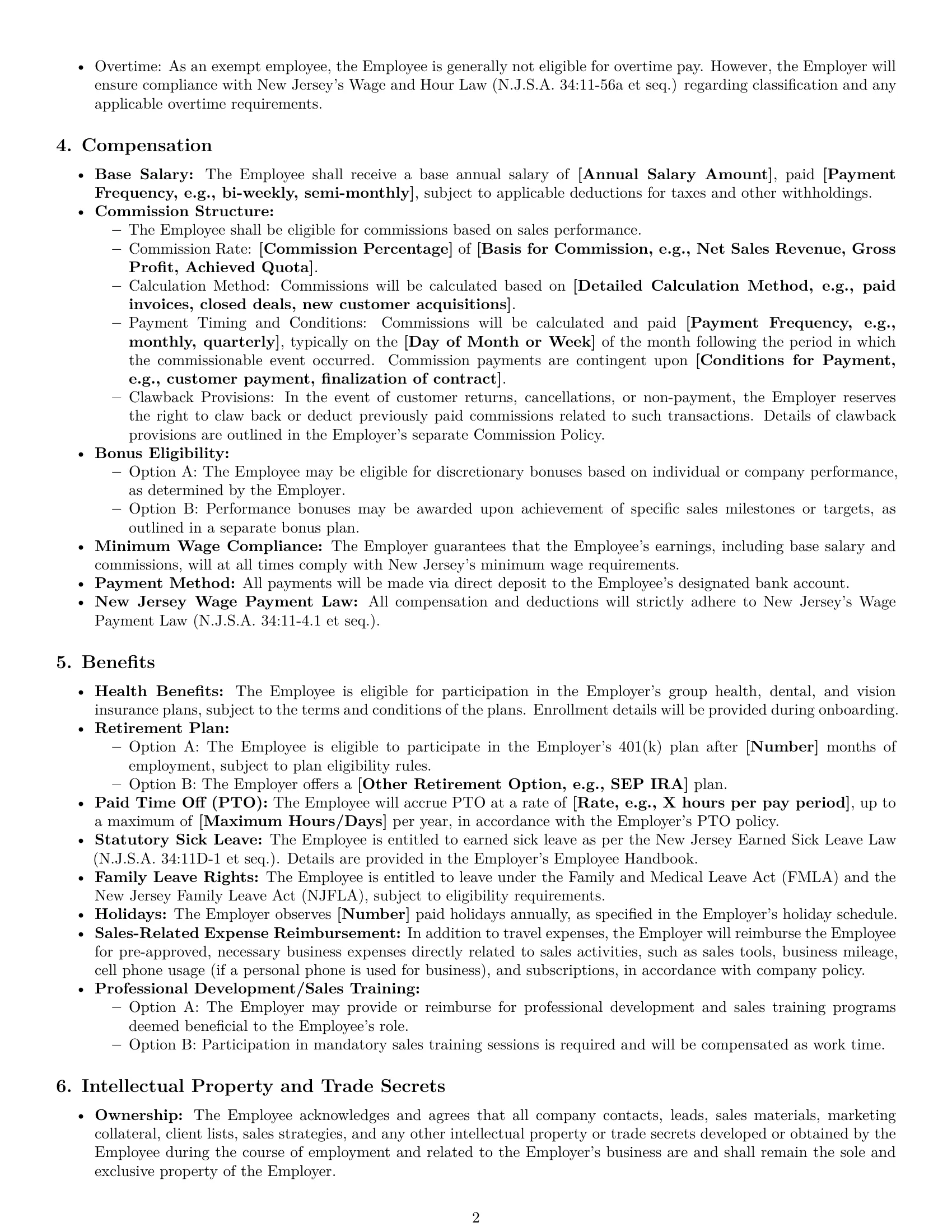 Preview page 2 of Pro New Jersey sales representative employment contract template
