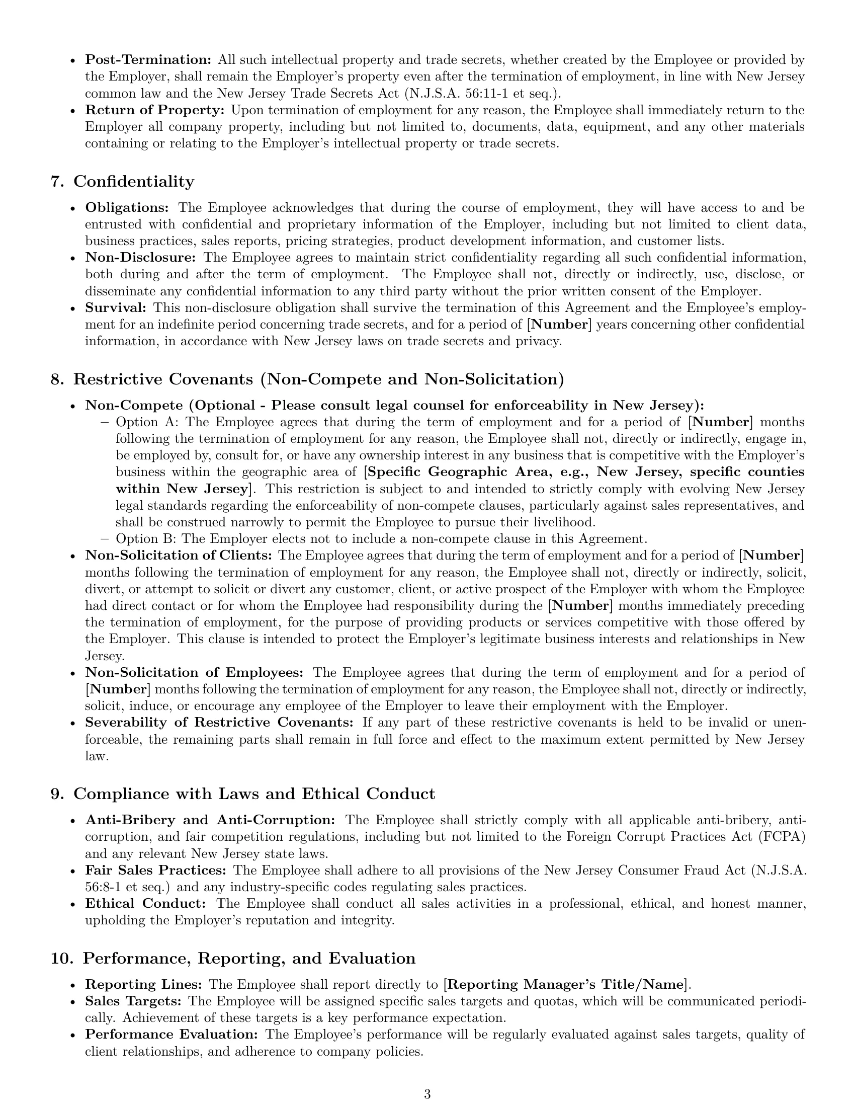 Preview page 3 of Pro New Jersey sales representative employment contract template