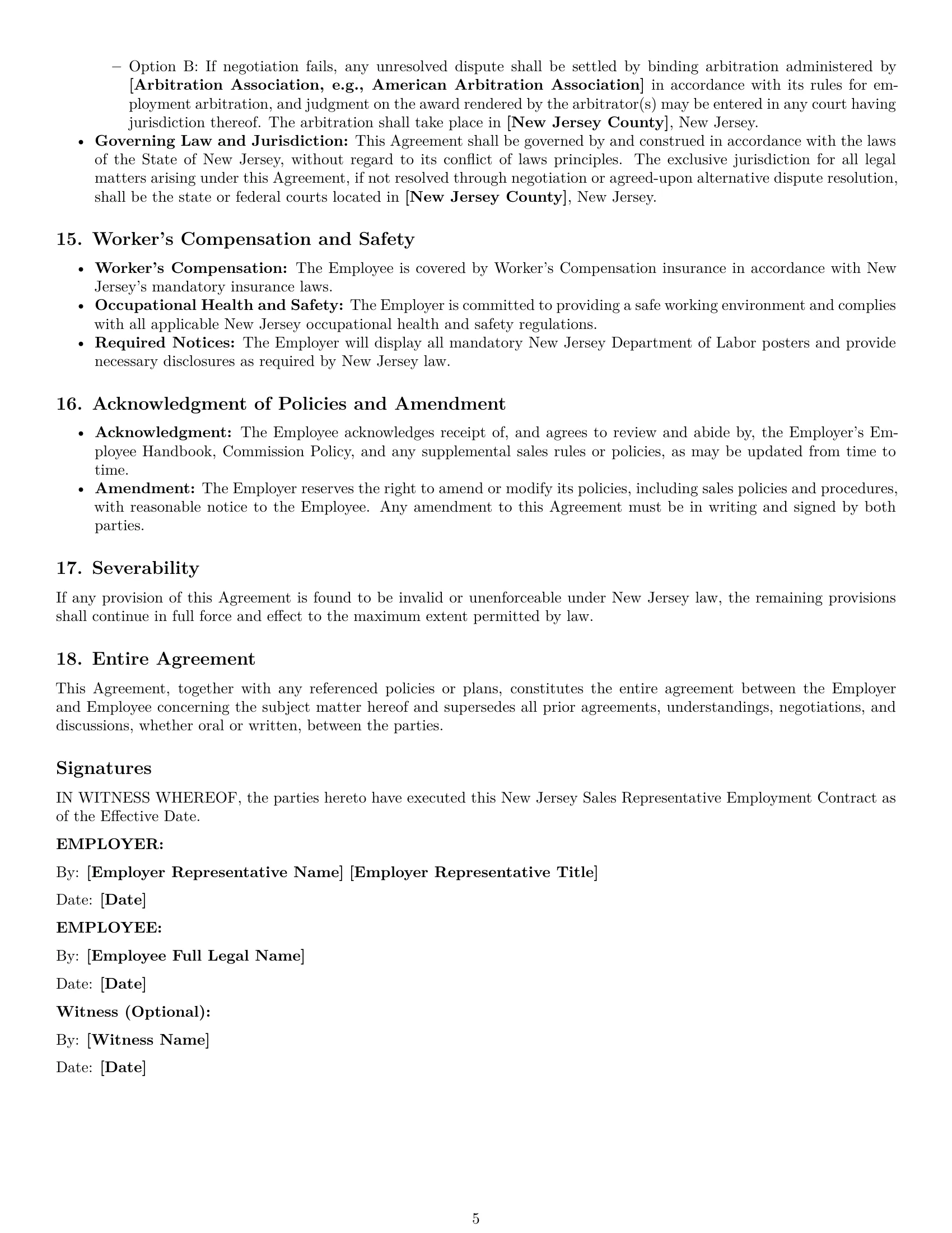 Preview page 5 of Pro New Jersey sales representative employment contract template