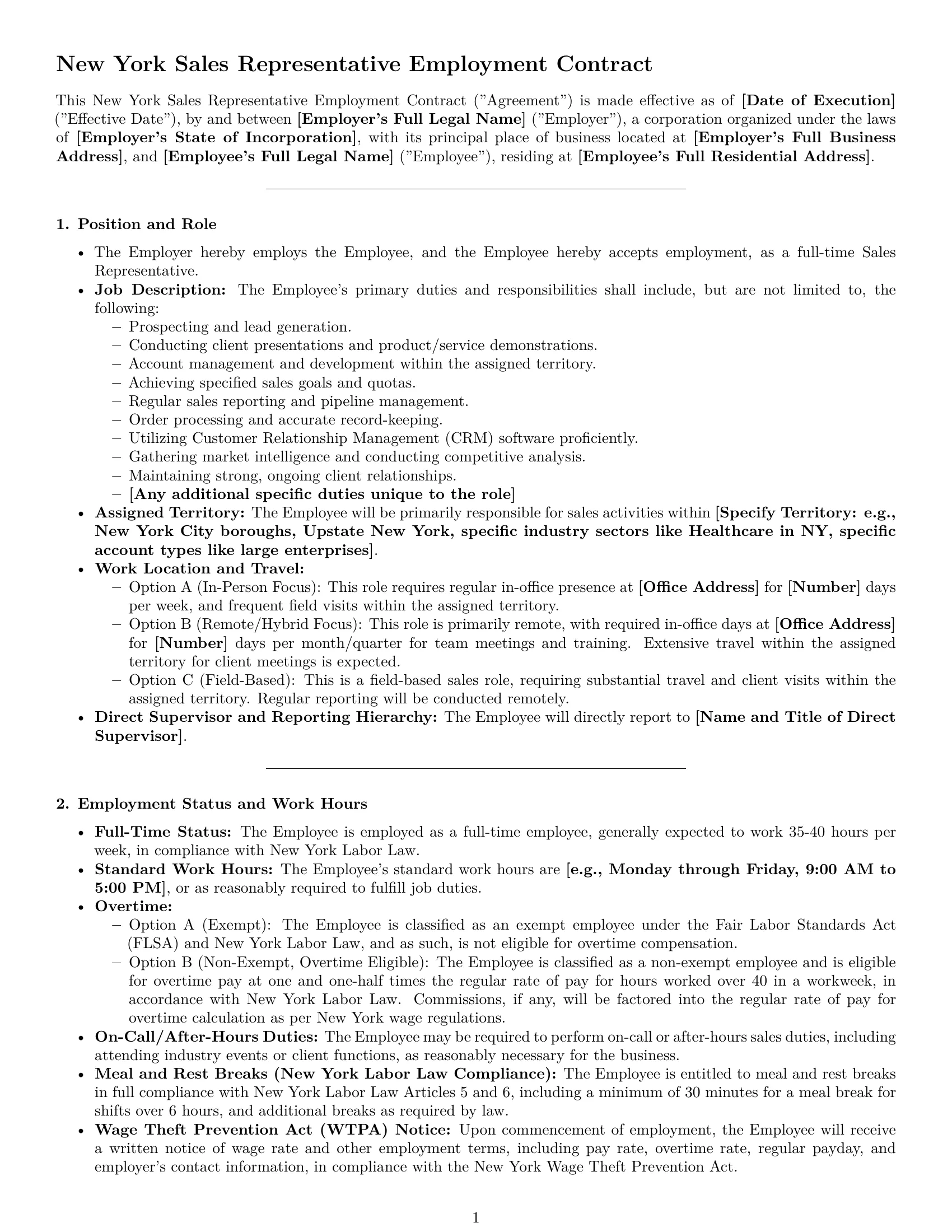 Preview page 1 of Pro New York sales representative employment contract template
