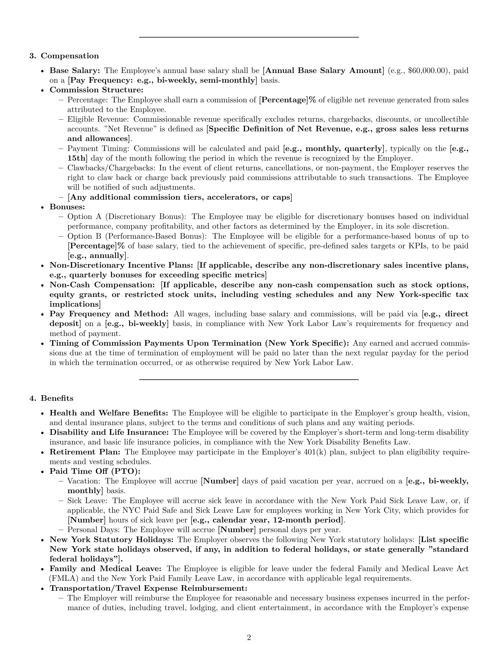 Preview page 2 of Pro New York sales representative employment contract template