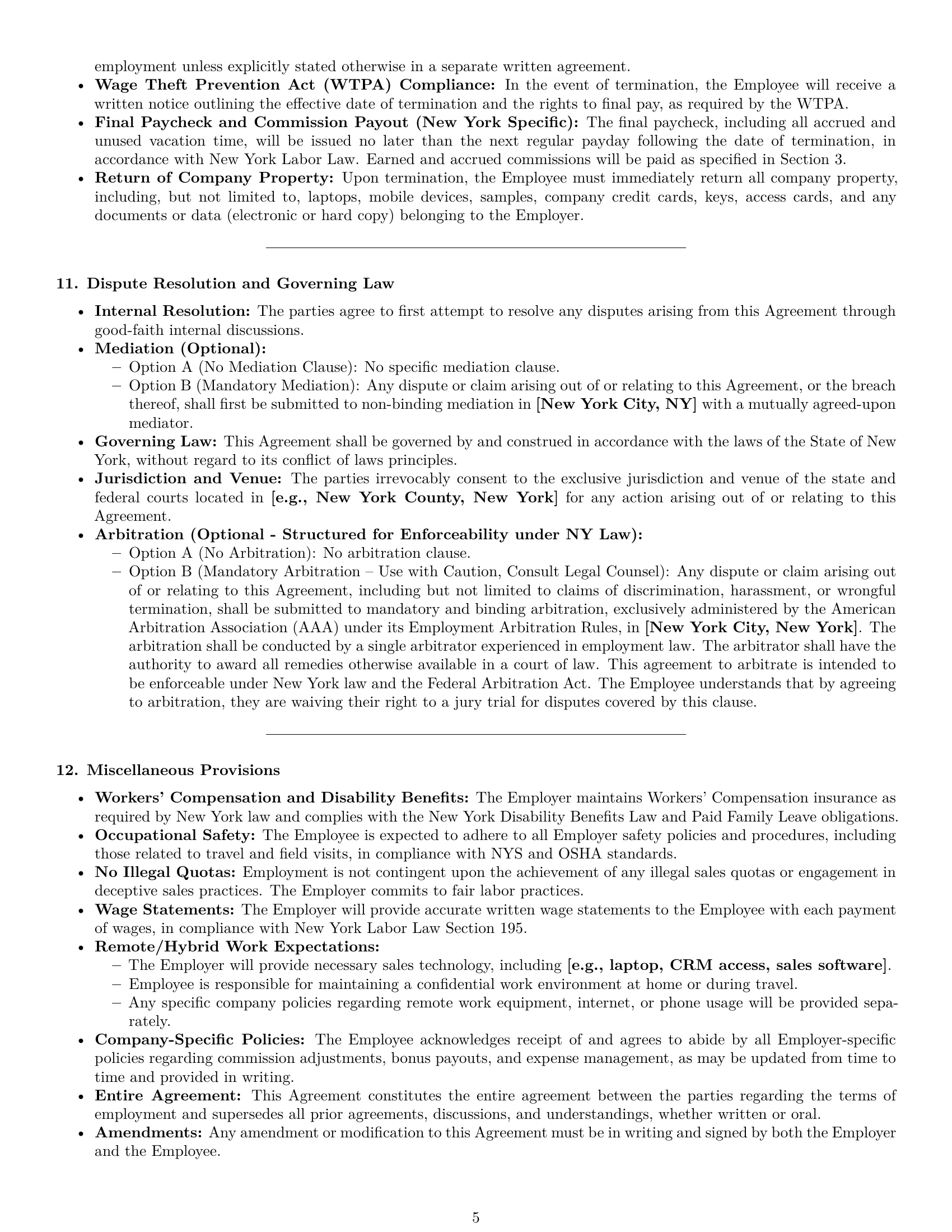 Preview page 5 of Pro New York sales representative employment contract template