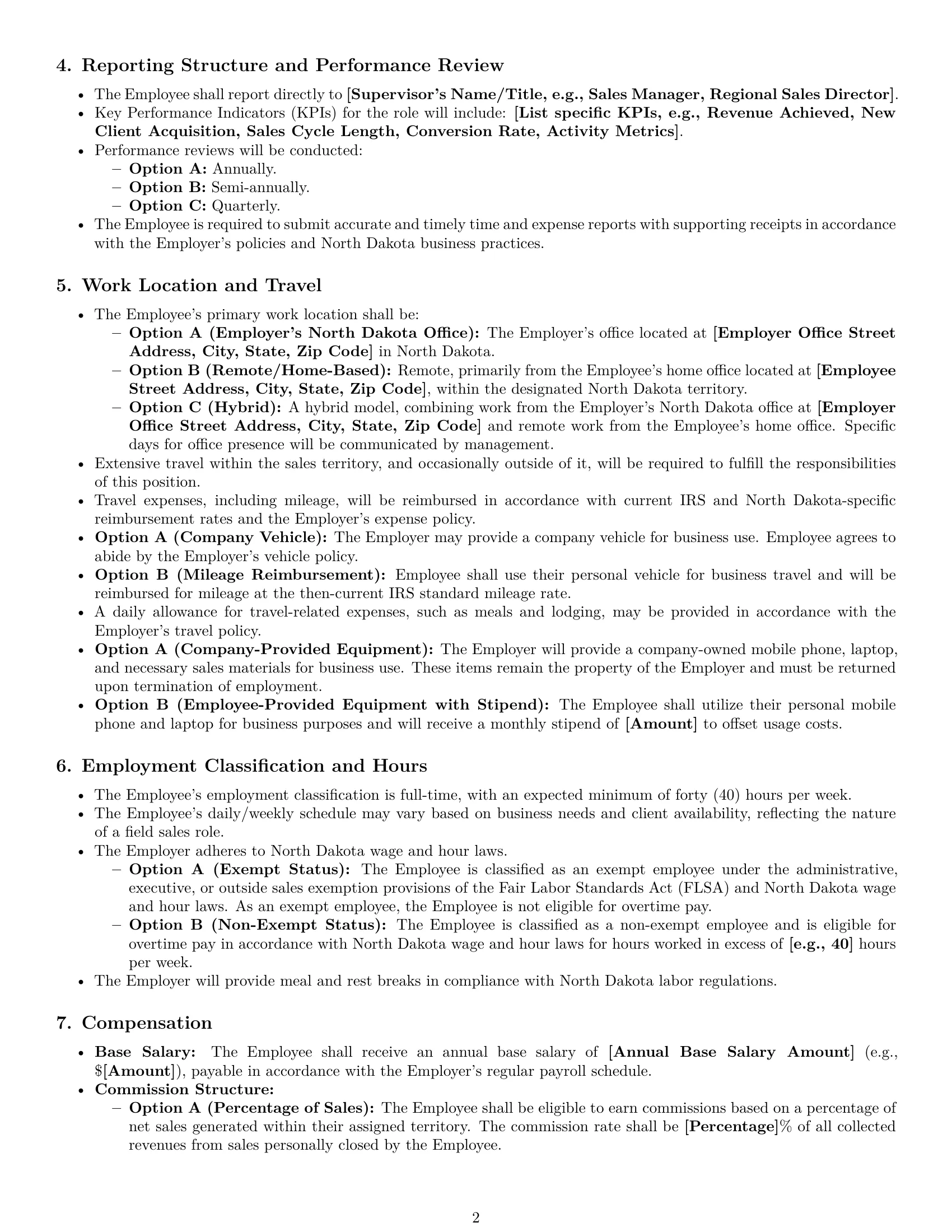 Preview page 2 of Pro North Dakota sales representative employment contract template