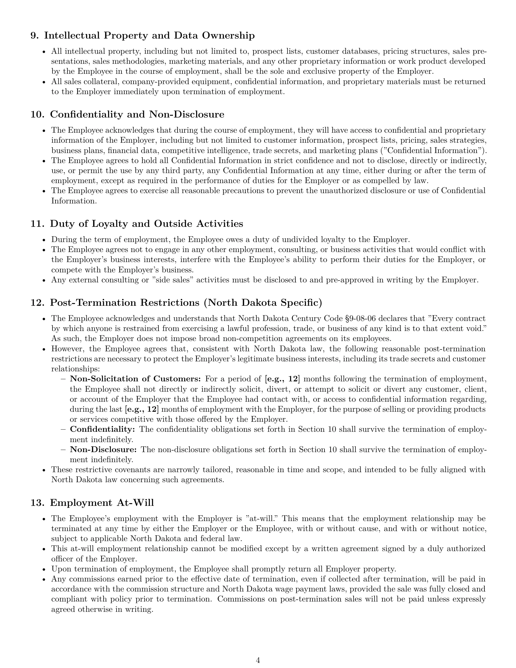 Preview page 4 of Pro North Dakota sales representative employment contract template