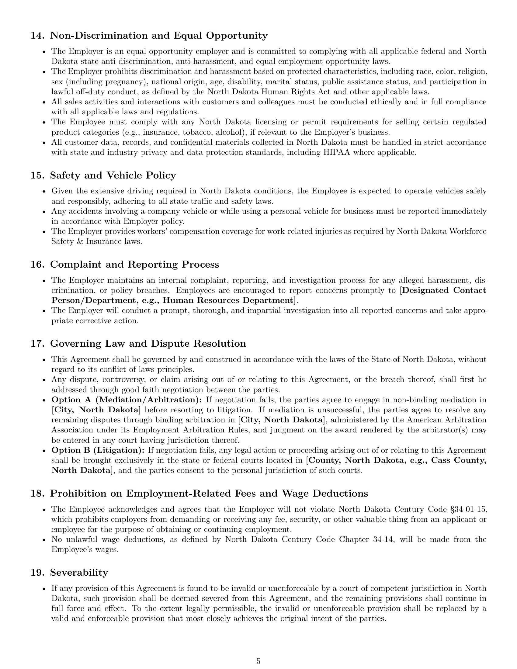 Preview page 5 of Pro North Dakota sales representative employment contract template