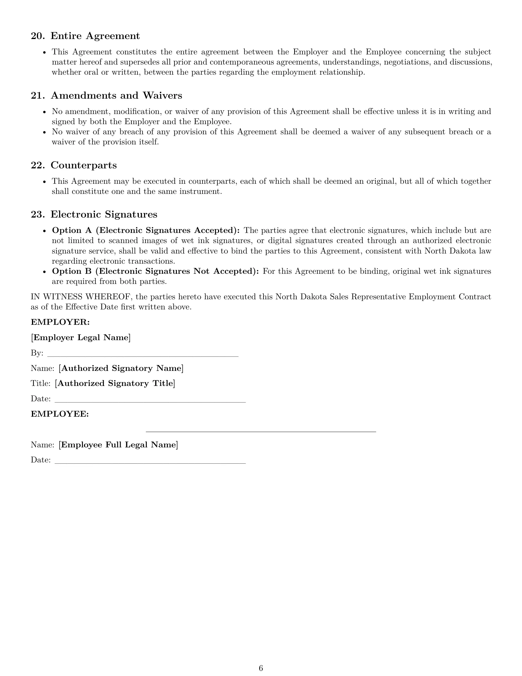 Preview page 6 of Pro North Dakota sales representative employment contract template