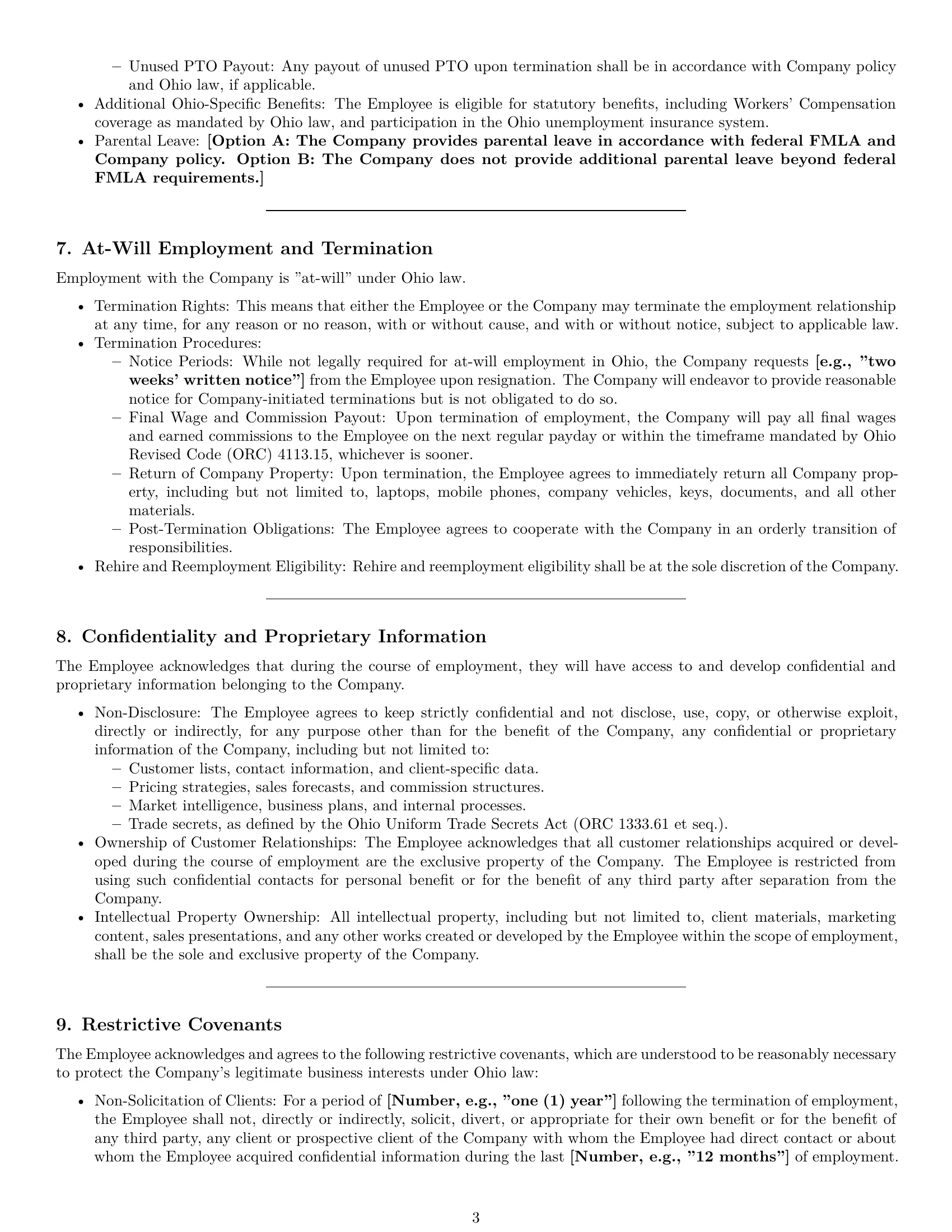 Preview page 3 of Pro Ohio sales representative employment contract template