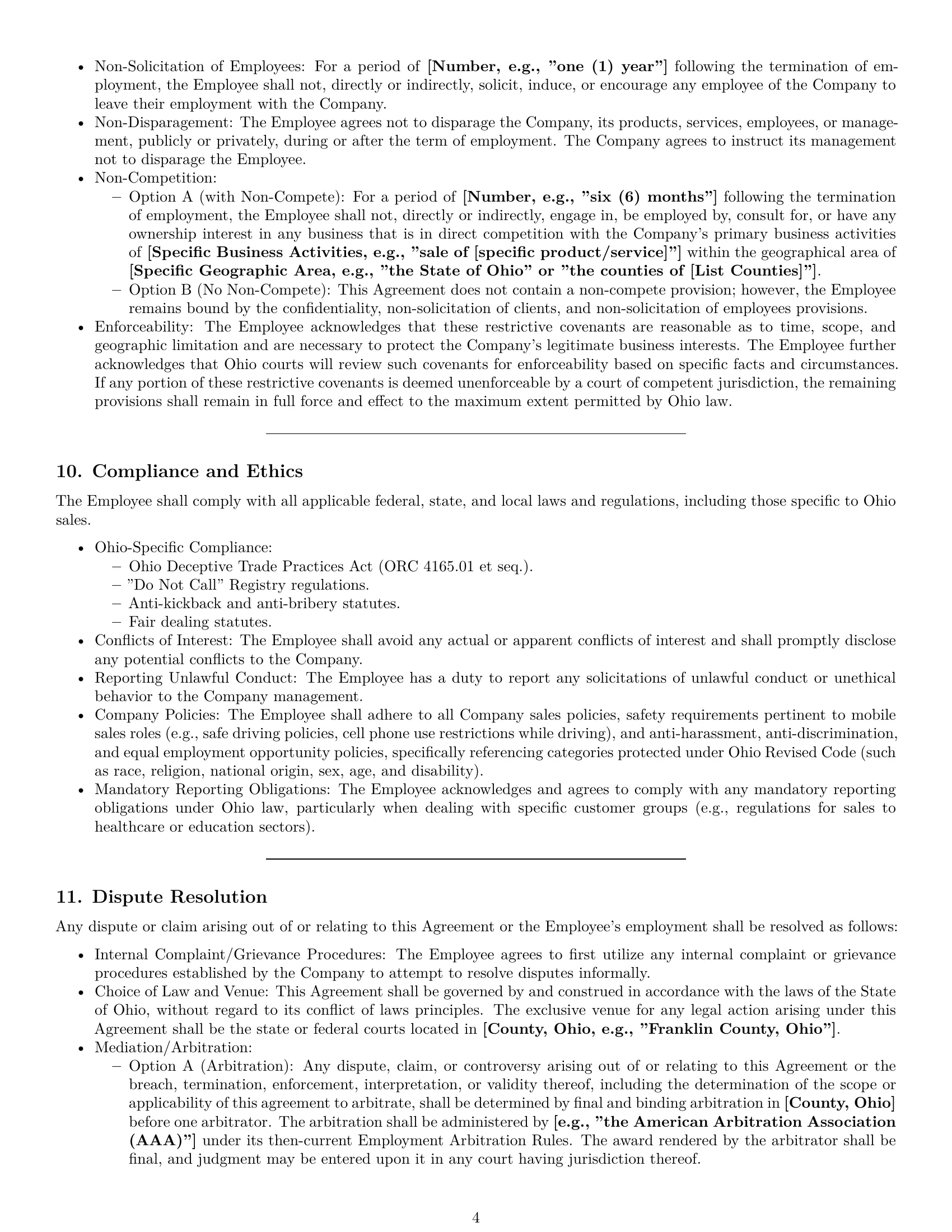 Preview page 4 of Pro Ohio sales representative employment contract template
