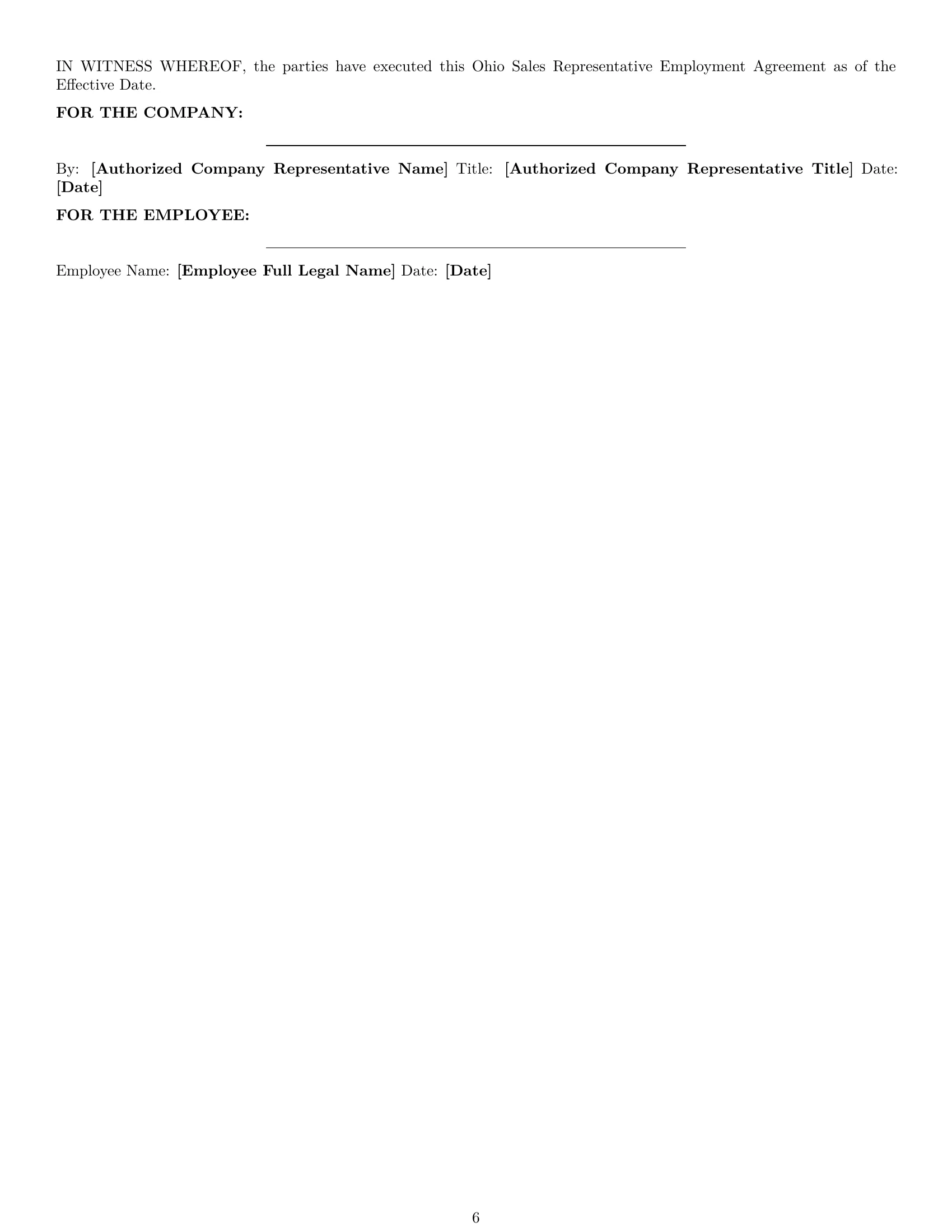 Preview page 6 of Pro Ohio sales representative employment contract template