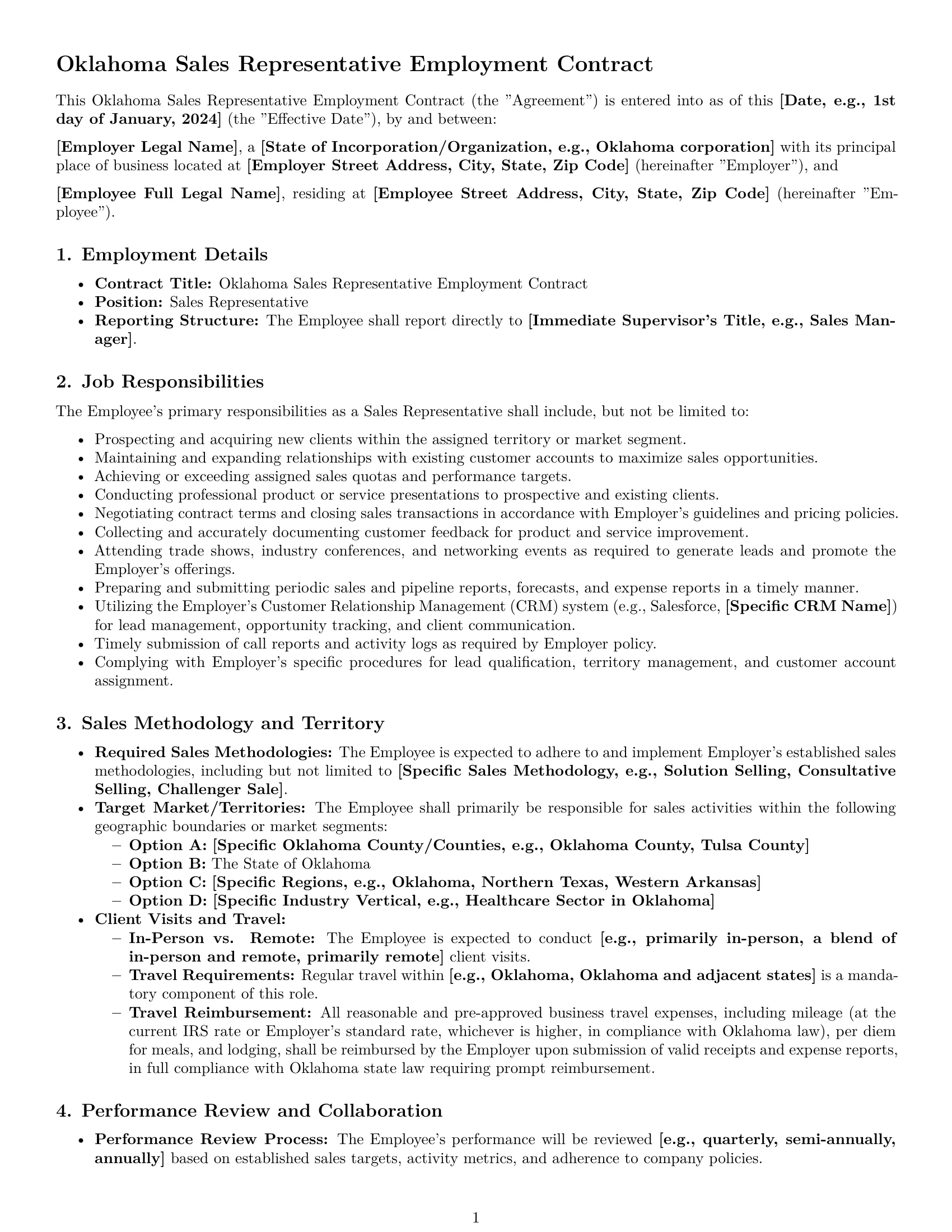 Preview page 1 of Pro Oklahoma sales representative employment contract template