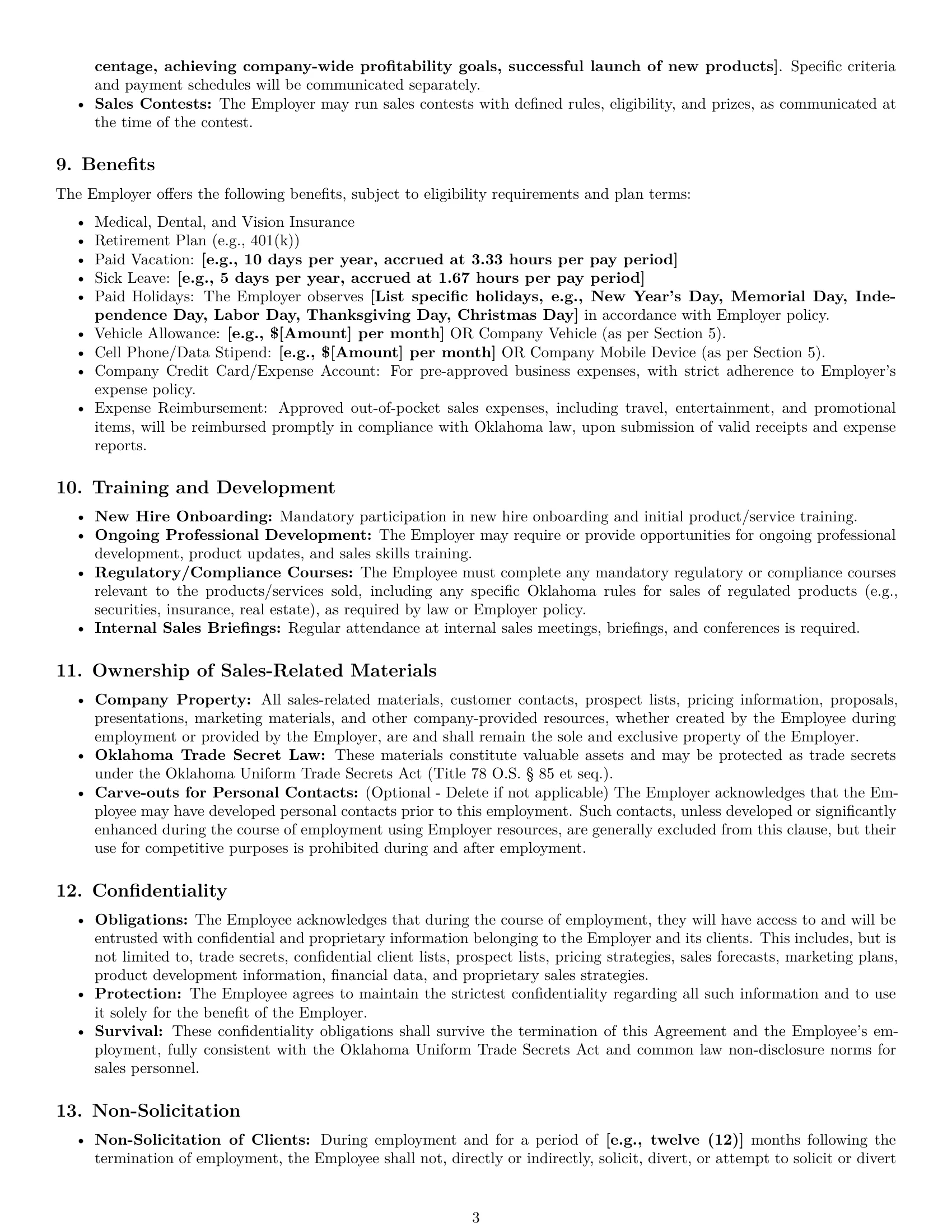 Preview page 3 of Pro Oklahoma sales representative employment contract template