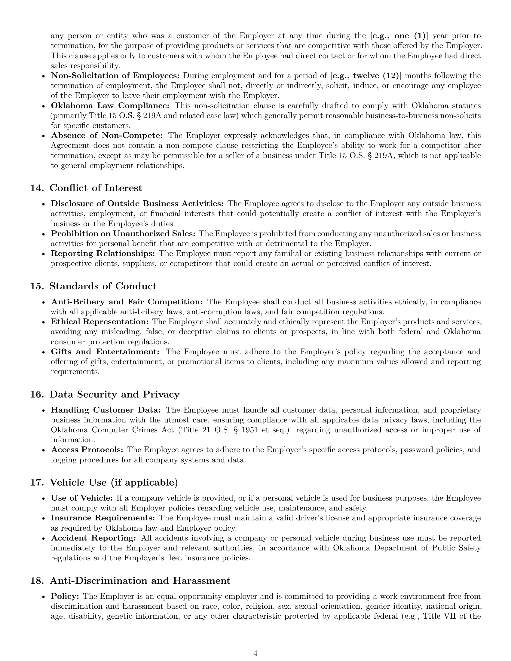 Preview page 4 of Pro Oklahoma sales representative employment contract template