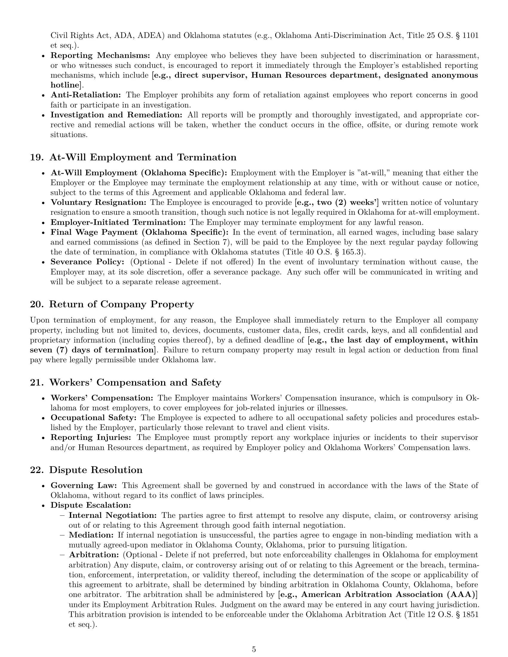 Preview page 5 of Pro Oklahoma sales representative employment contract template