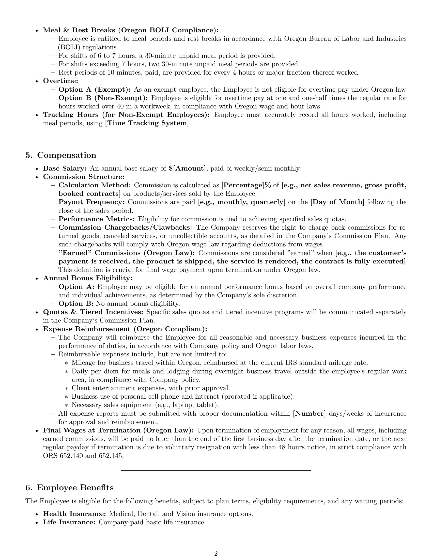 Preview page 2 of Pro Oregon sales representative employment contract template