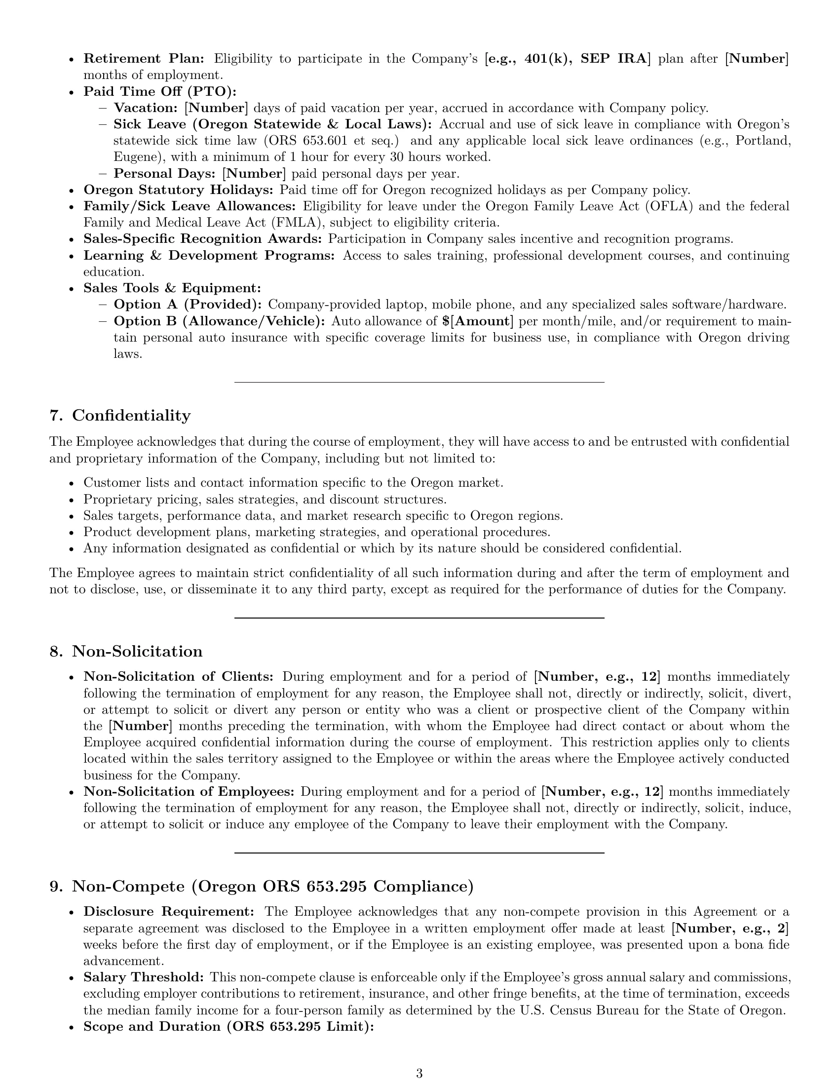 Preview page 3 of Pro Oregon sales representative employment contract template