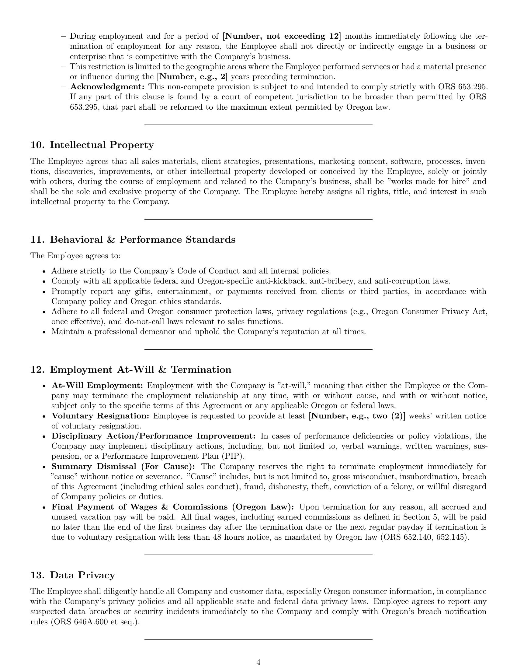 Preview page 4 of Pro Oregon sales representative employment contract template