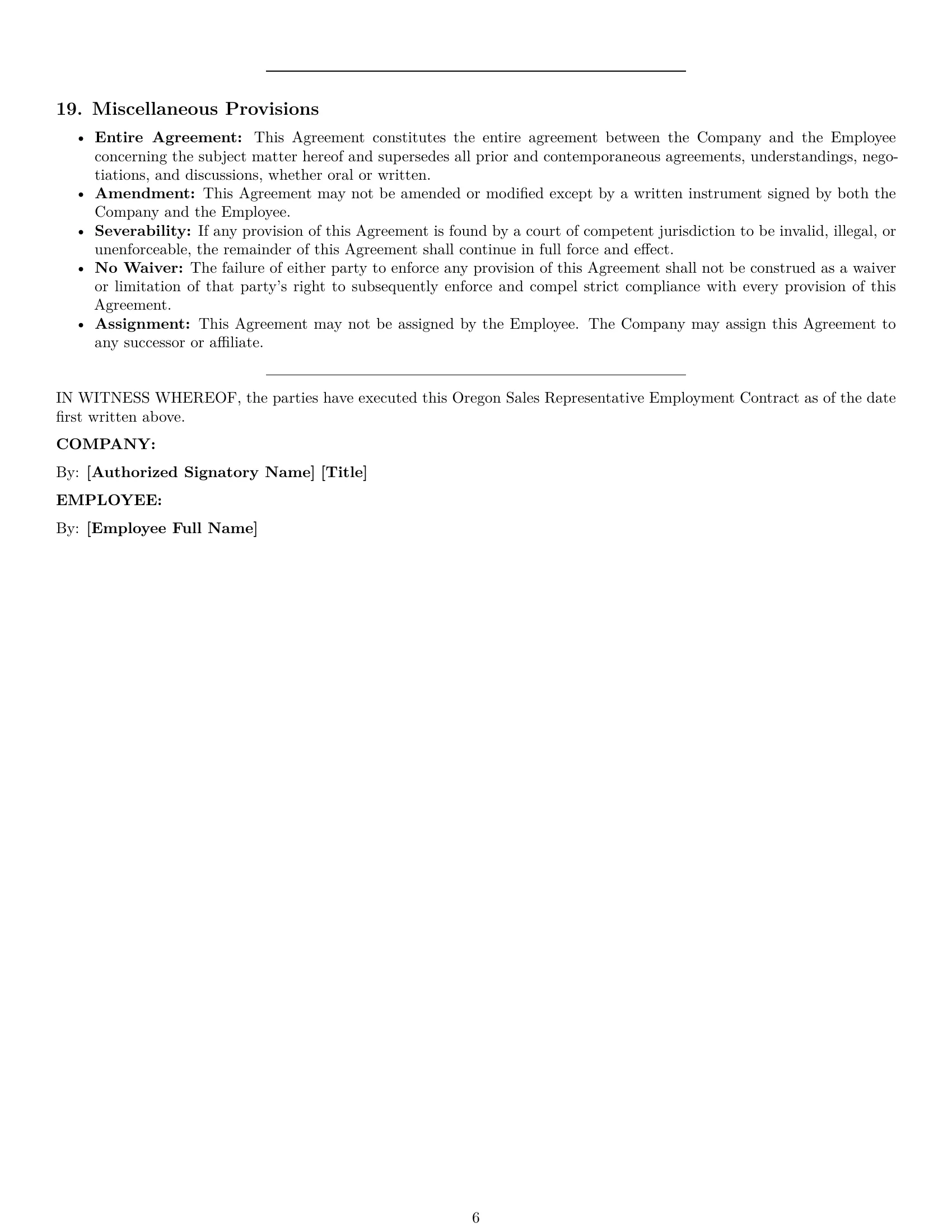 Preview page 6 of Pro Oregon sales representative employment contract template