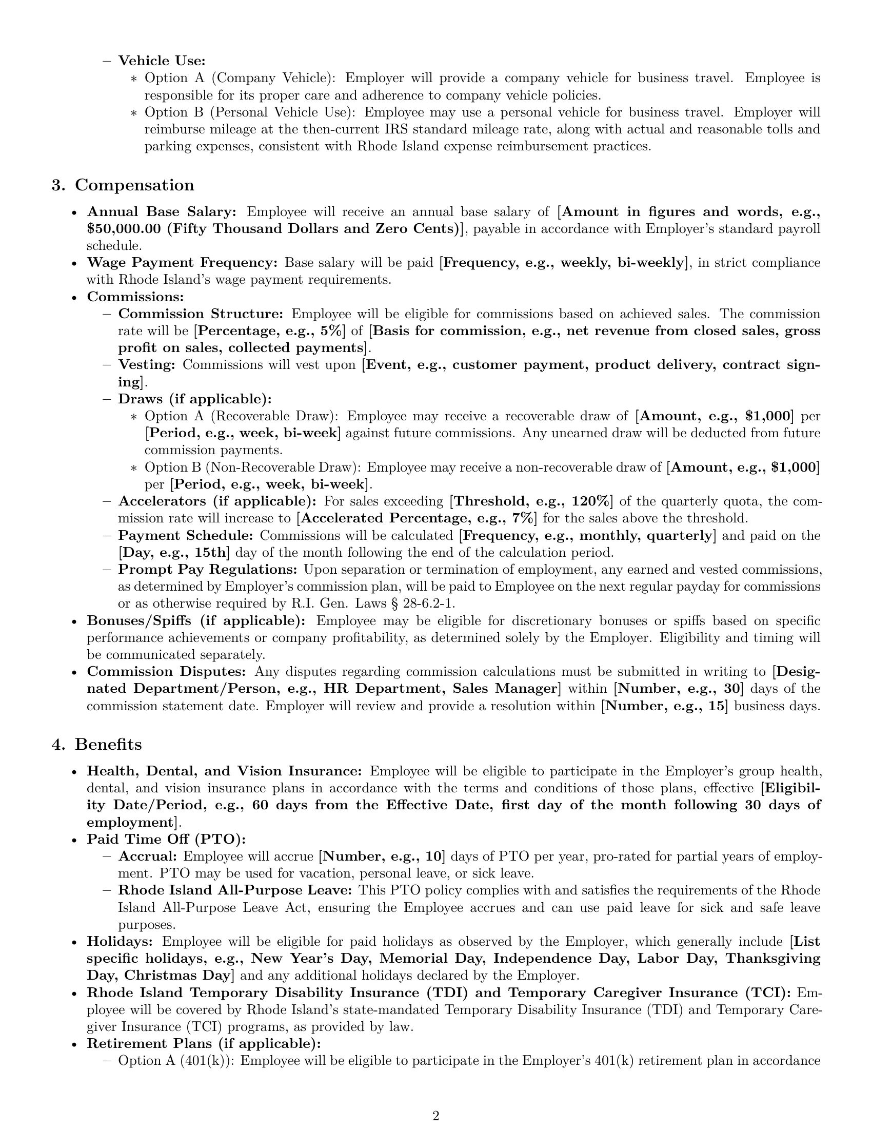 Preview page 2 of Pro Rhode Island sales representative employment contract template