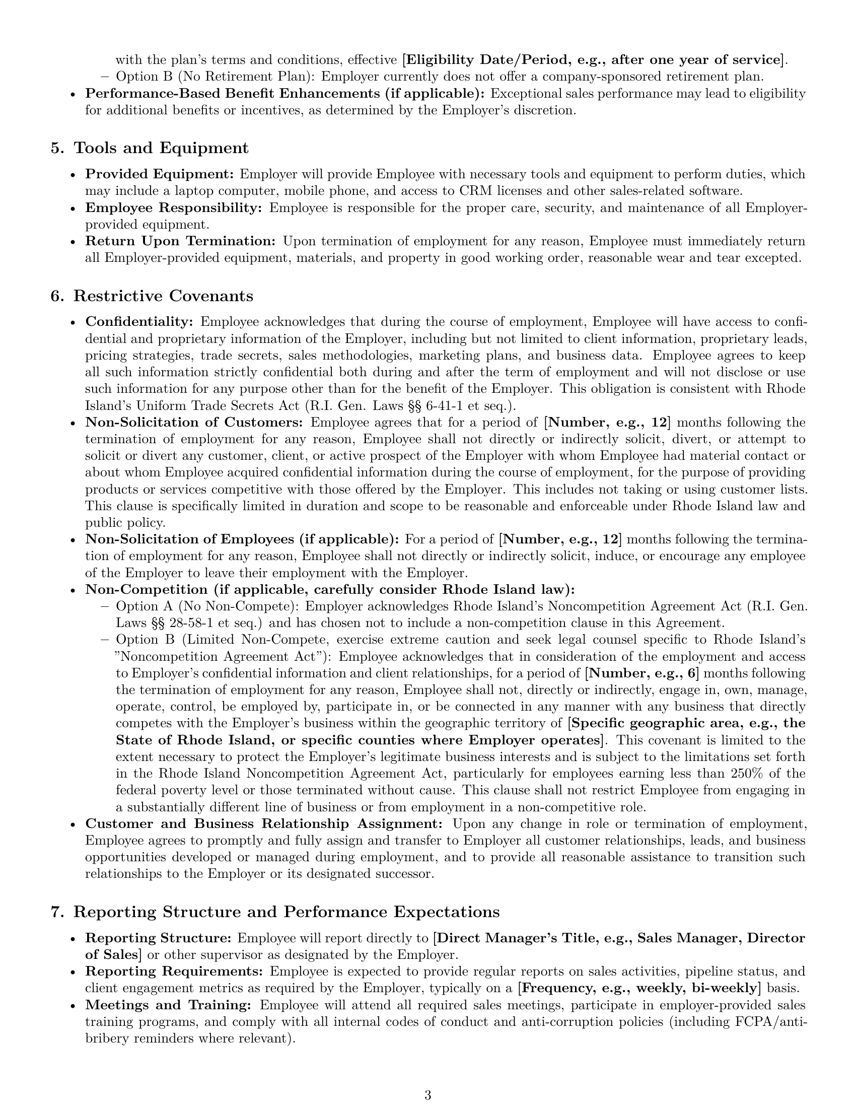 Preview page 3 of Pro Rhode Island sales representative employment contract template