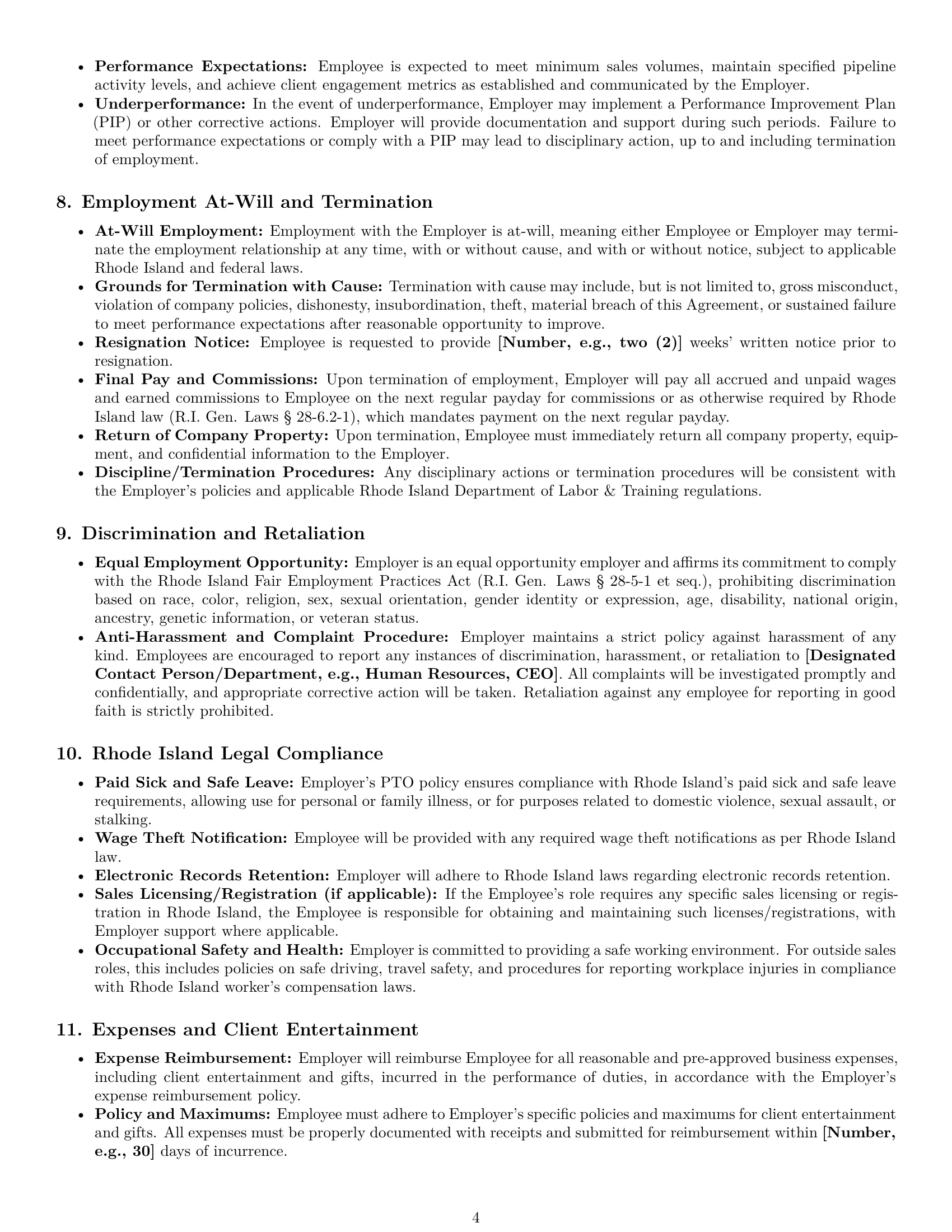 Preview page 4 of Pro Rhode Island sales representative employment contract template