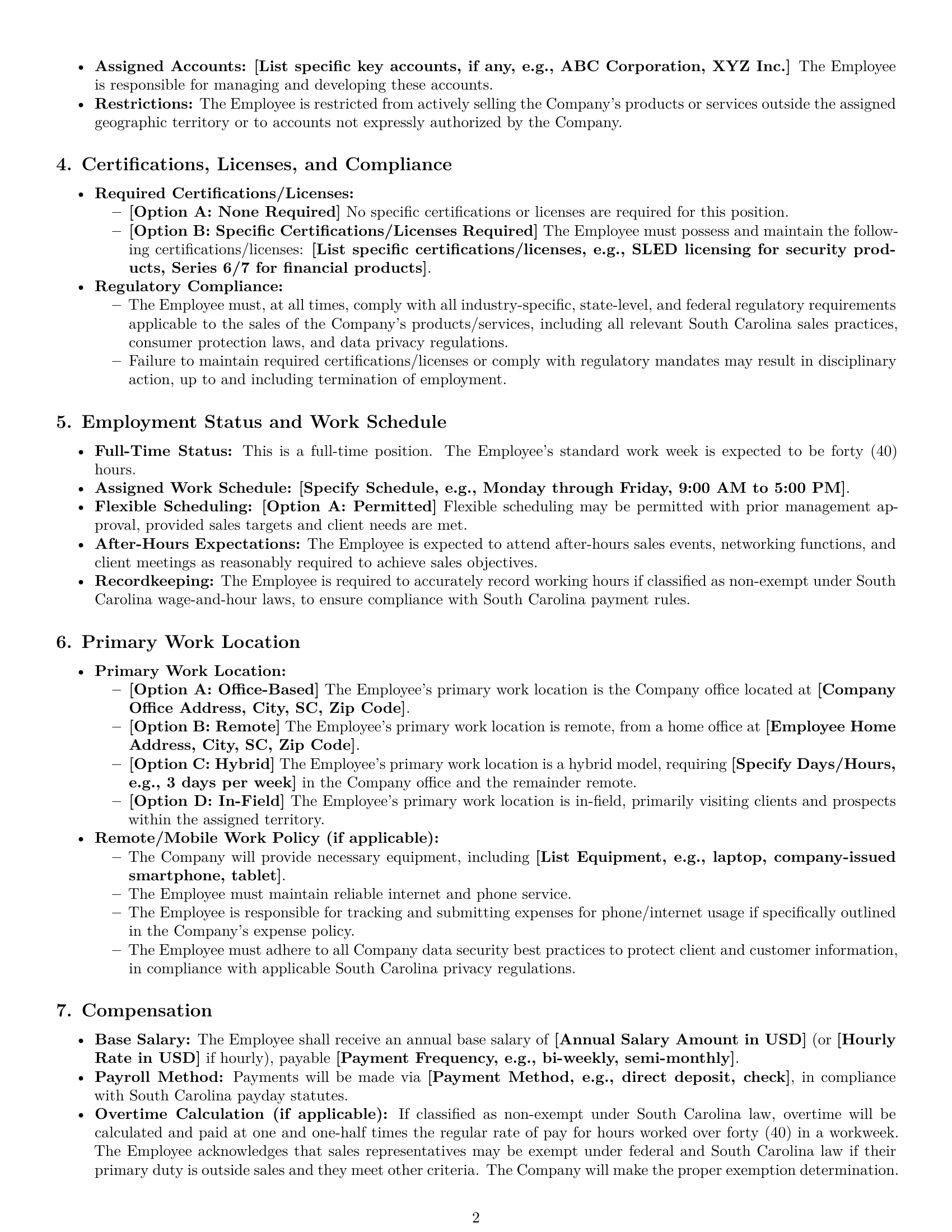 Preview page 2 of Pro South Carolina sales representative employment contract template