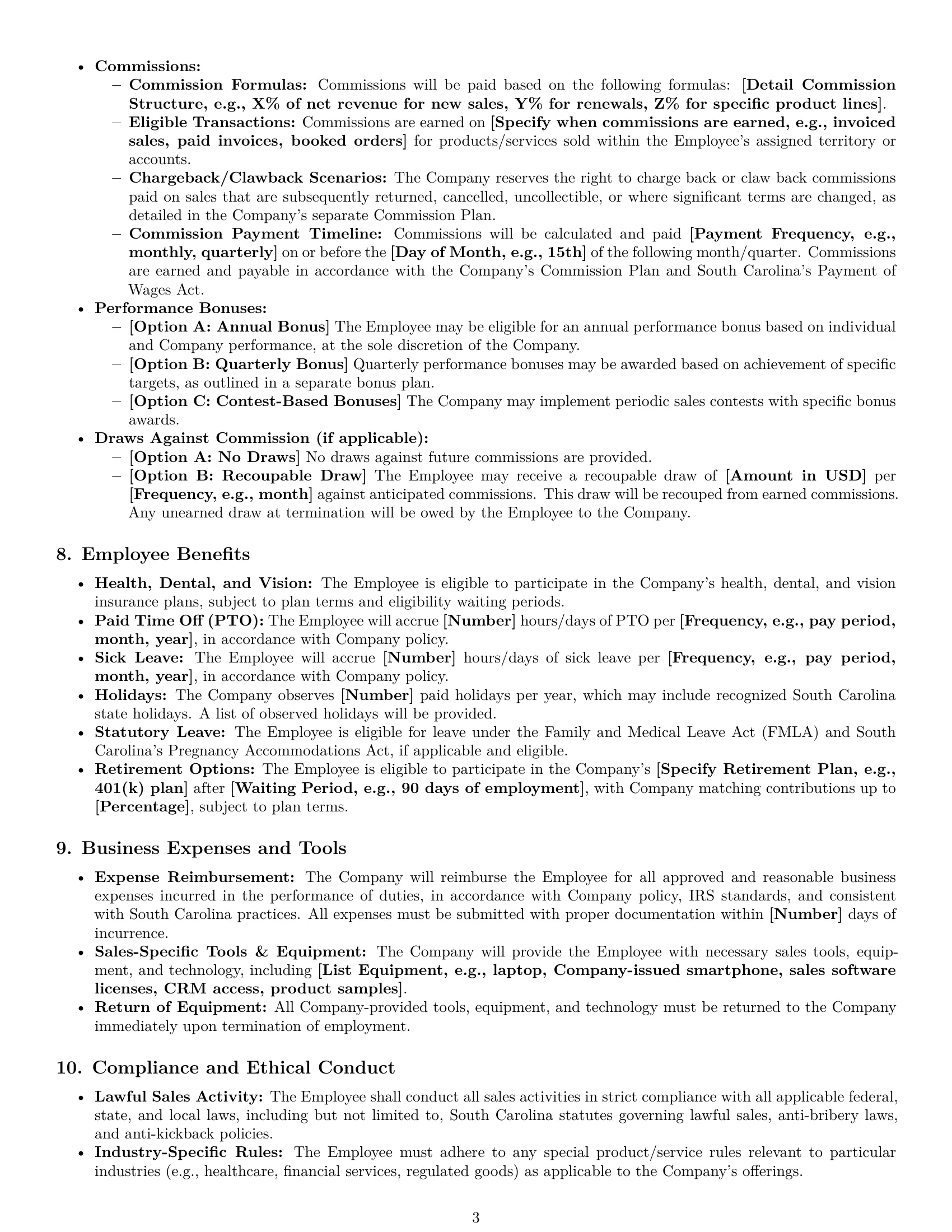 Preview page 3 of Pro South Carolina sales representative employment contract template