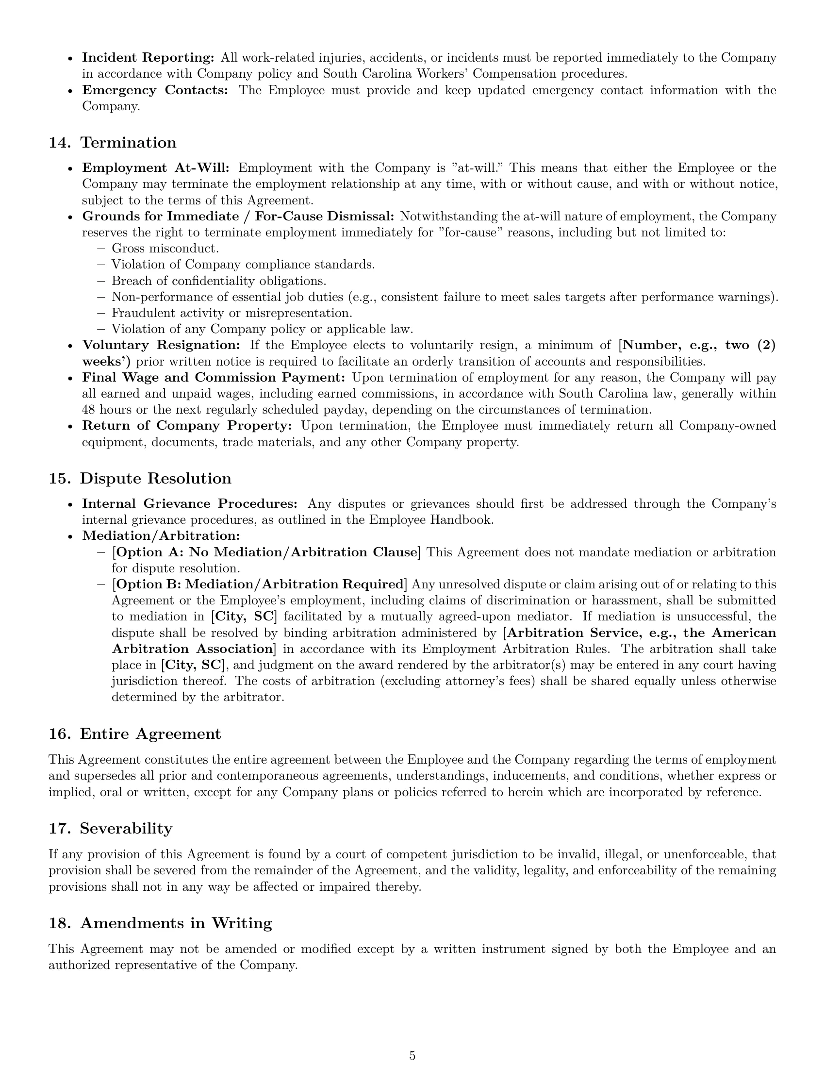Preview page 5 of Pro South Carolina sales representative employment contract template