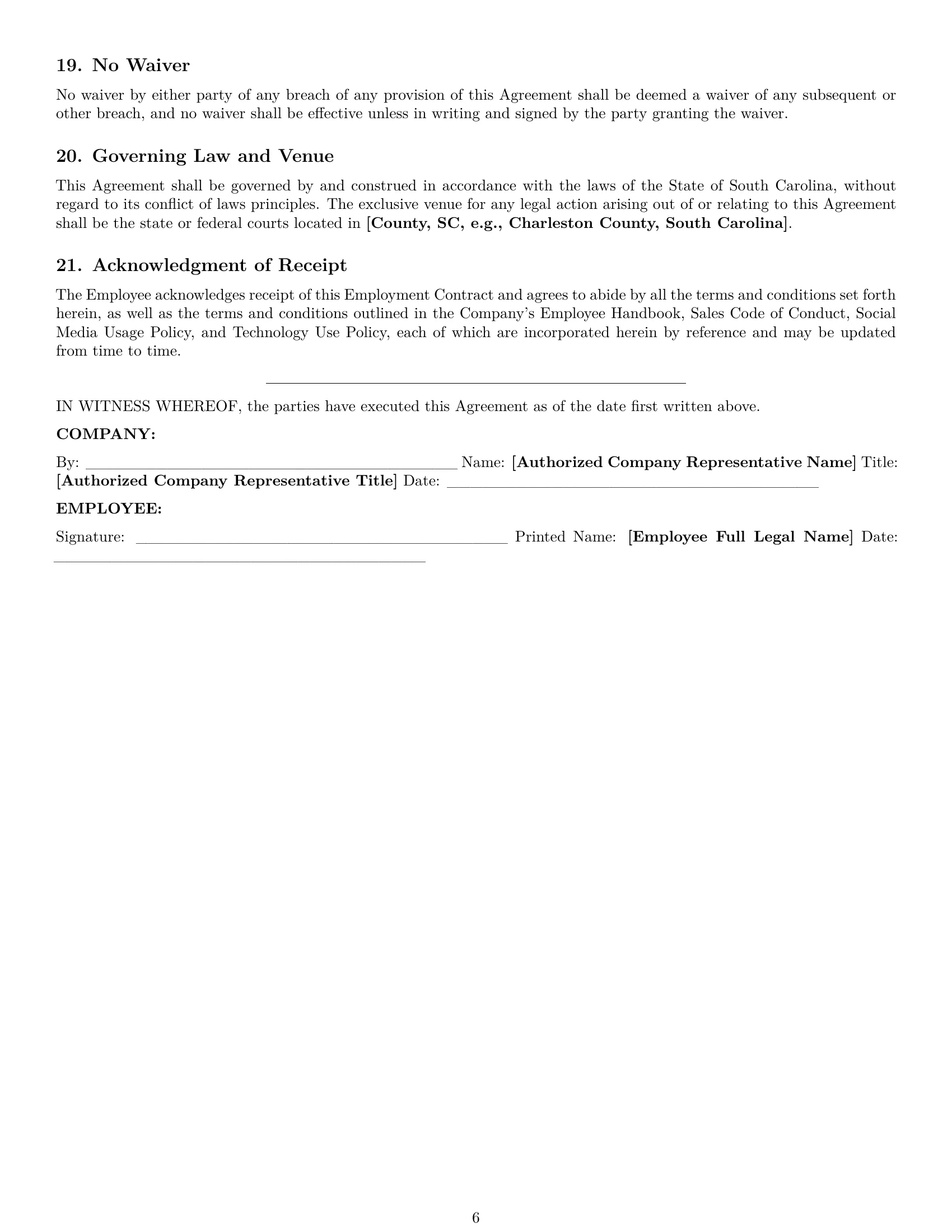 Preview page 6 of Pro South Carolina sales representative employment contract template