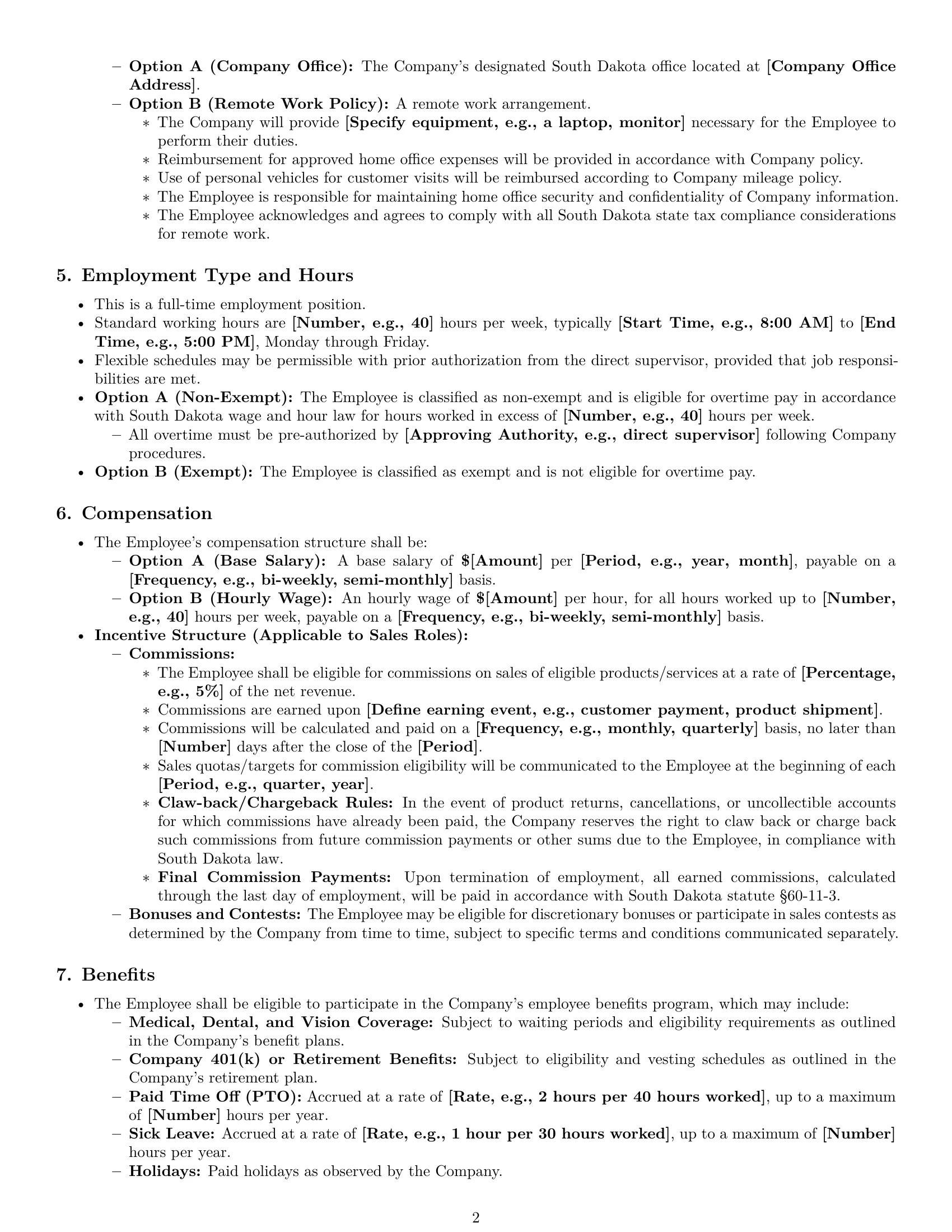 Preview page 2 of Pro South Dakota sales representative employment contract template