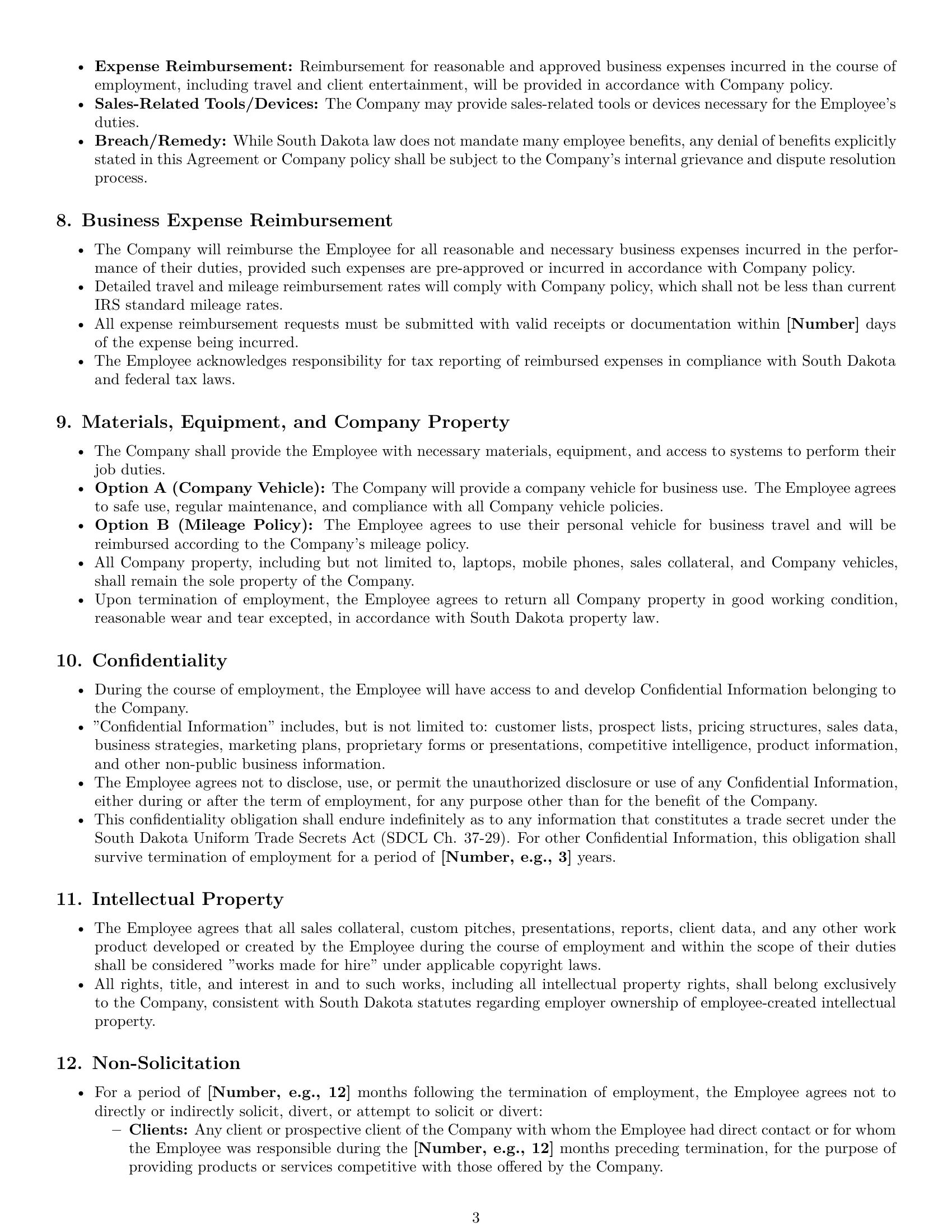 Preview page 3 of Pro South Dakota sales representative employment contract template