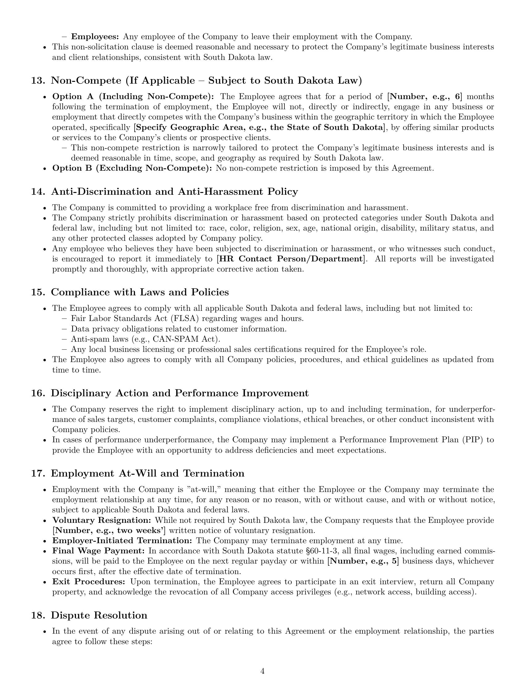 Preview page 4 of Pro South Dakota sales representative employment contract template