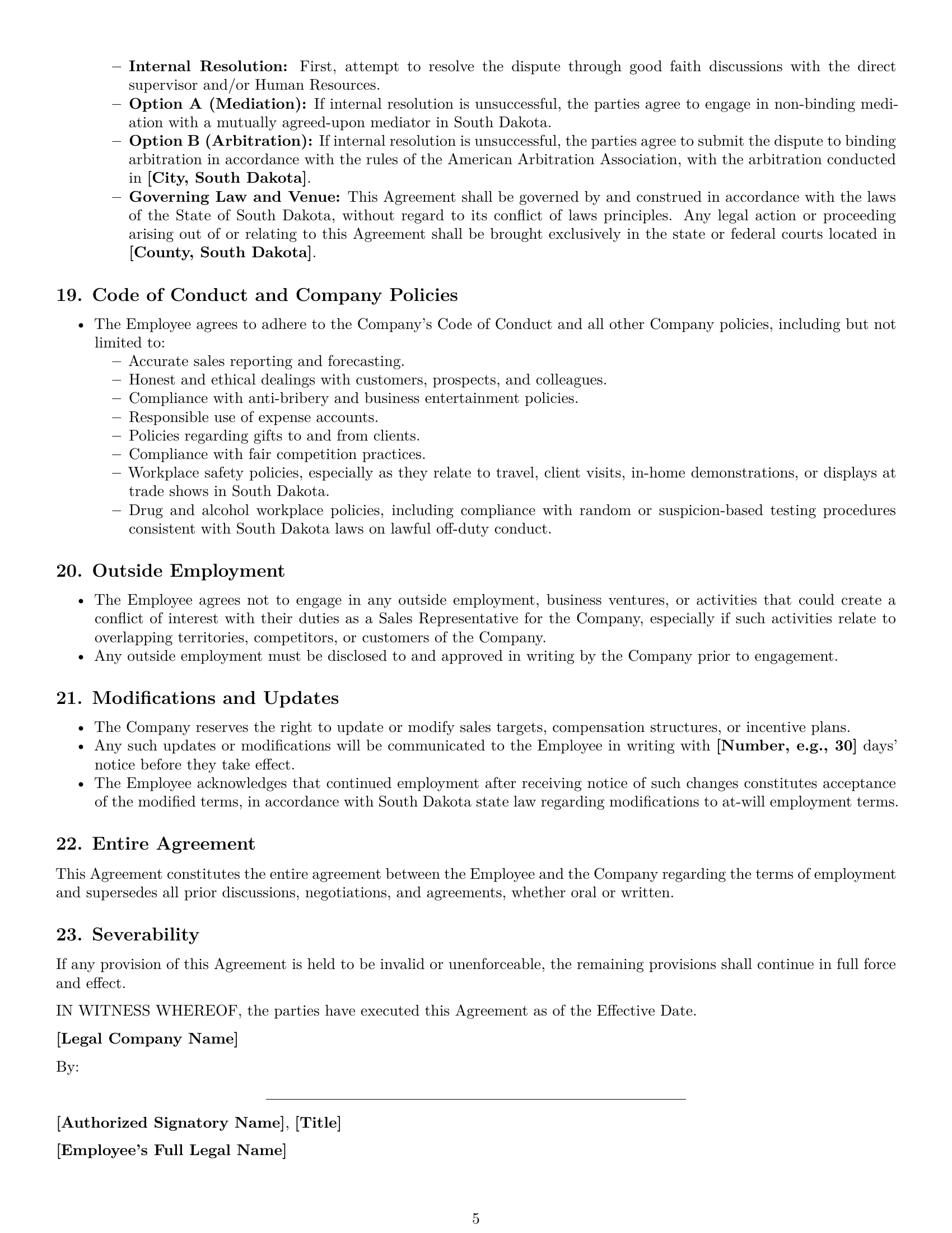 Preview page 5 of Pro South Dakota sales representative employment contract template