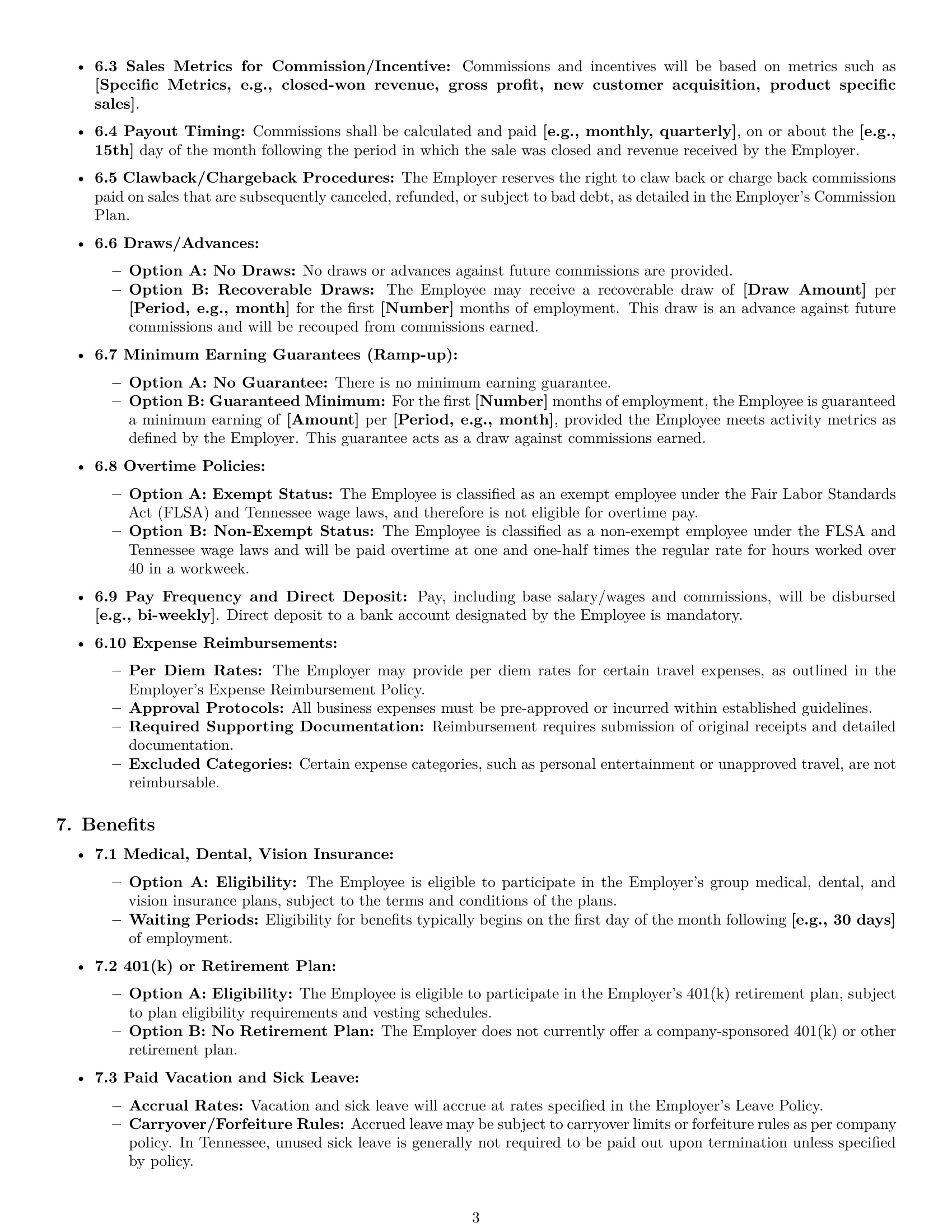 Preview page 3 of Pro Tennessee sales representative employment contract template