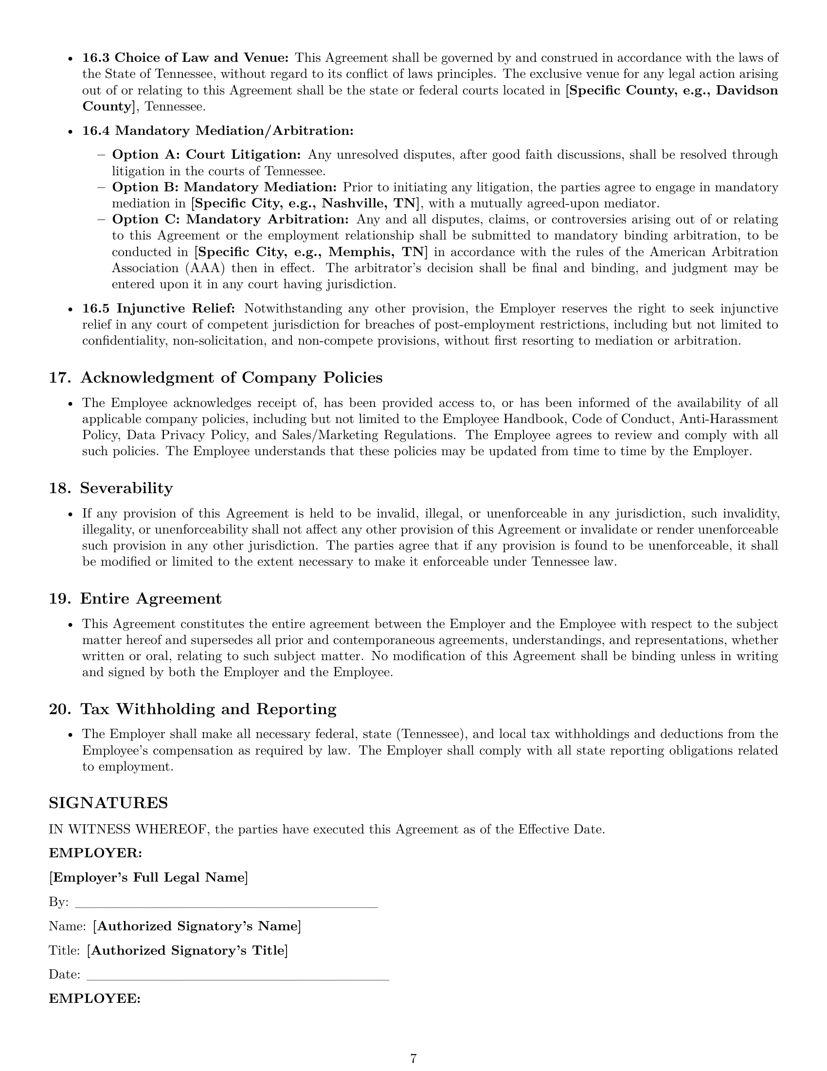 Preview page 7 of Pro Tennessee sales representative employment contract template