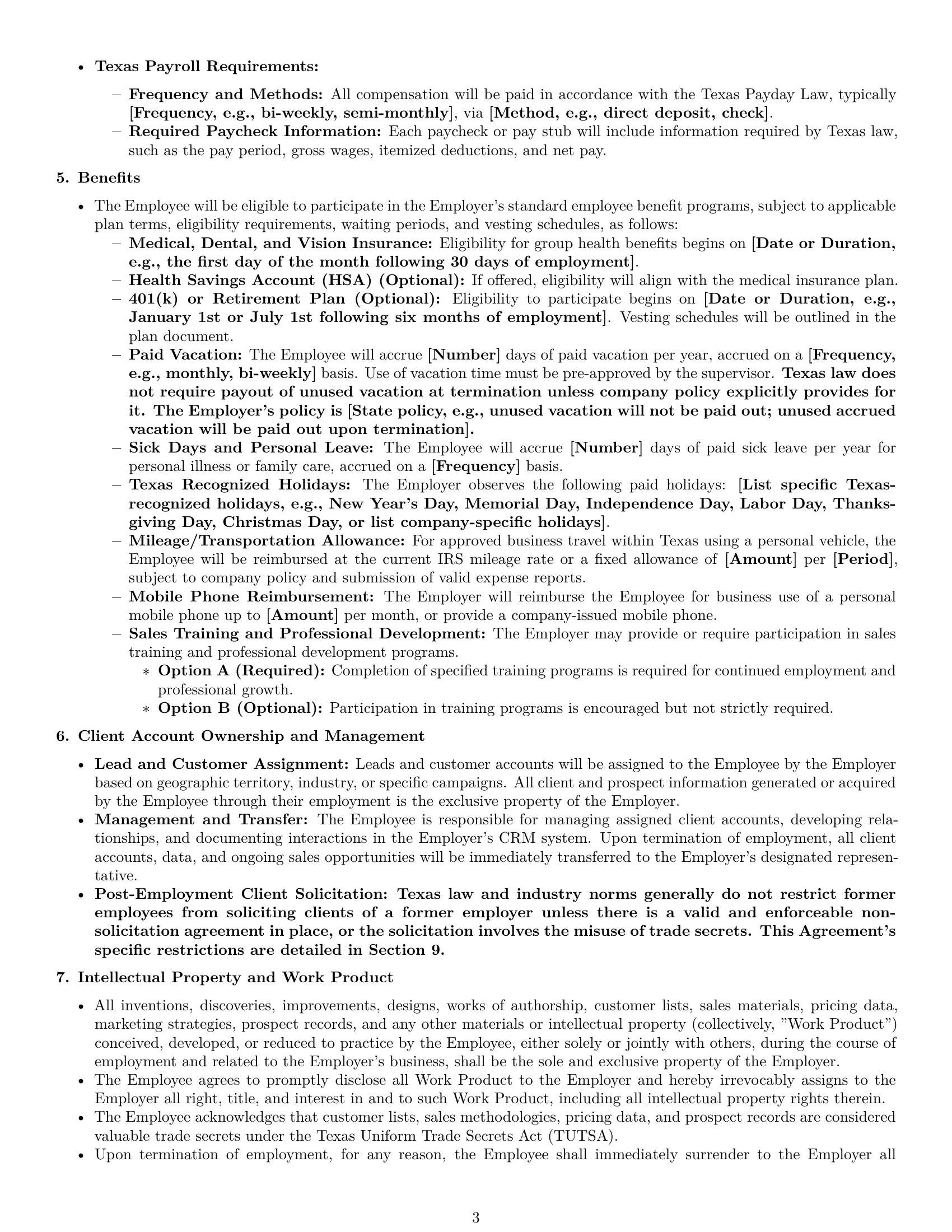 Preview page 3 of Pro Texas sales representative employment contract template