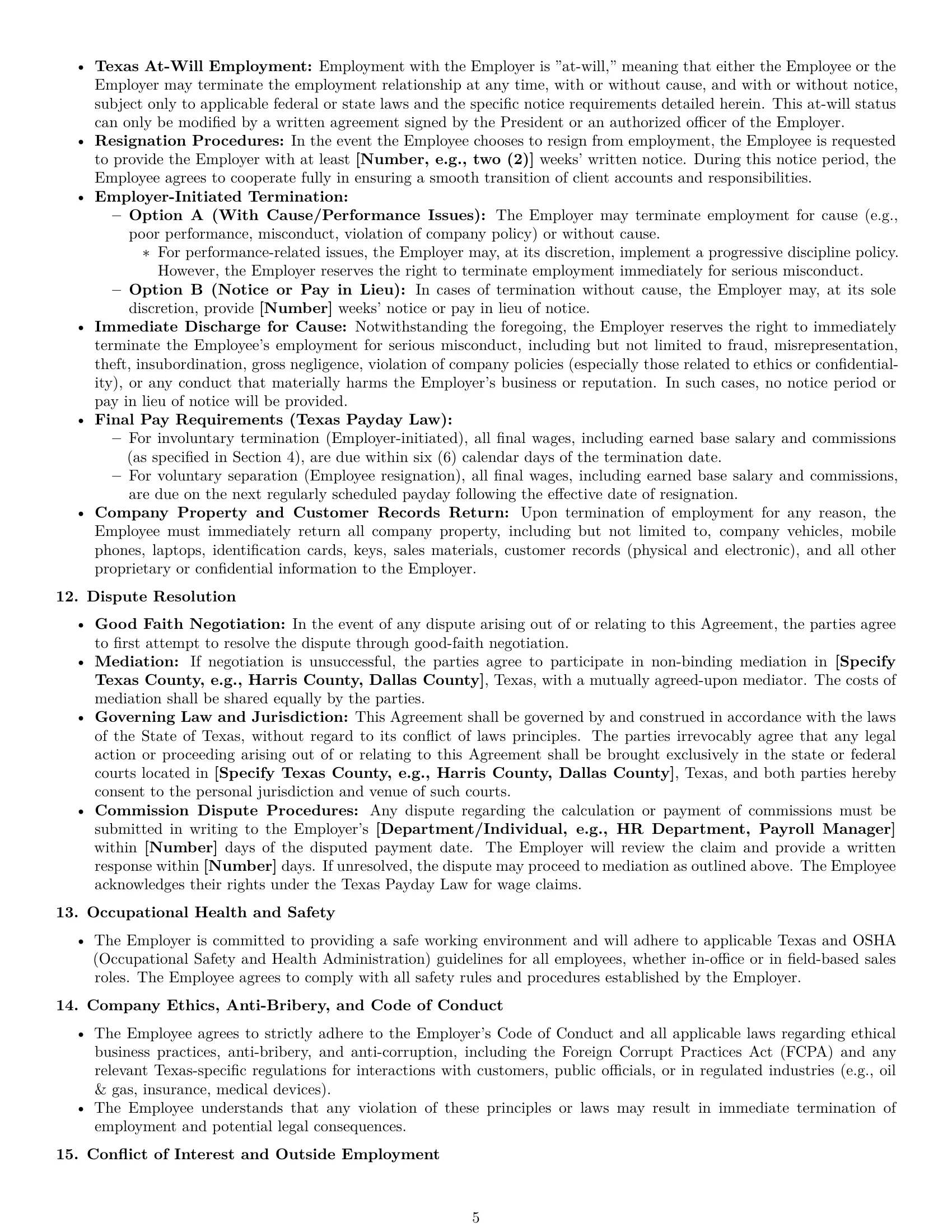Preview page 5 of Pro Texas sales representative employment contract template