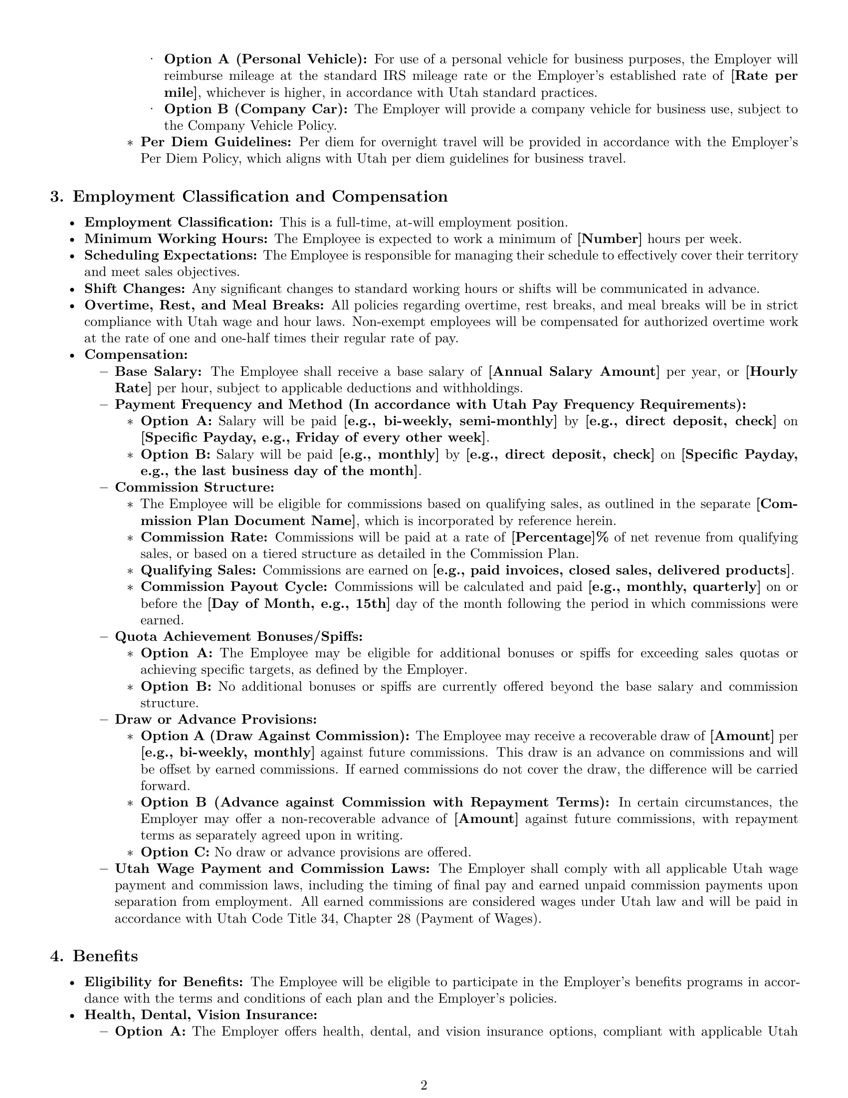 Preview page 2 of Pro Utah sales representative employment contract template