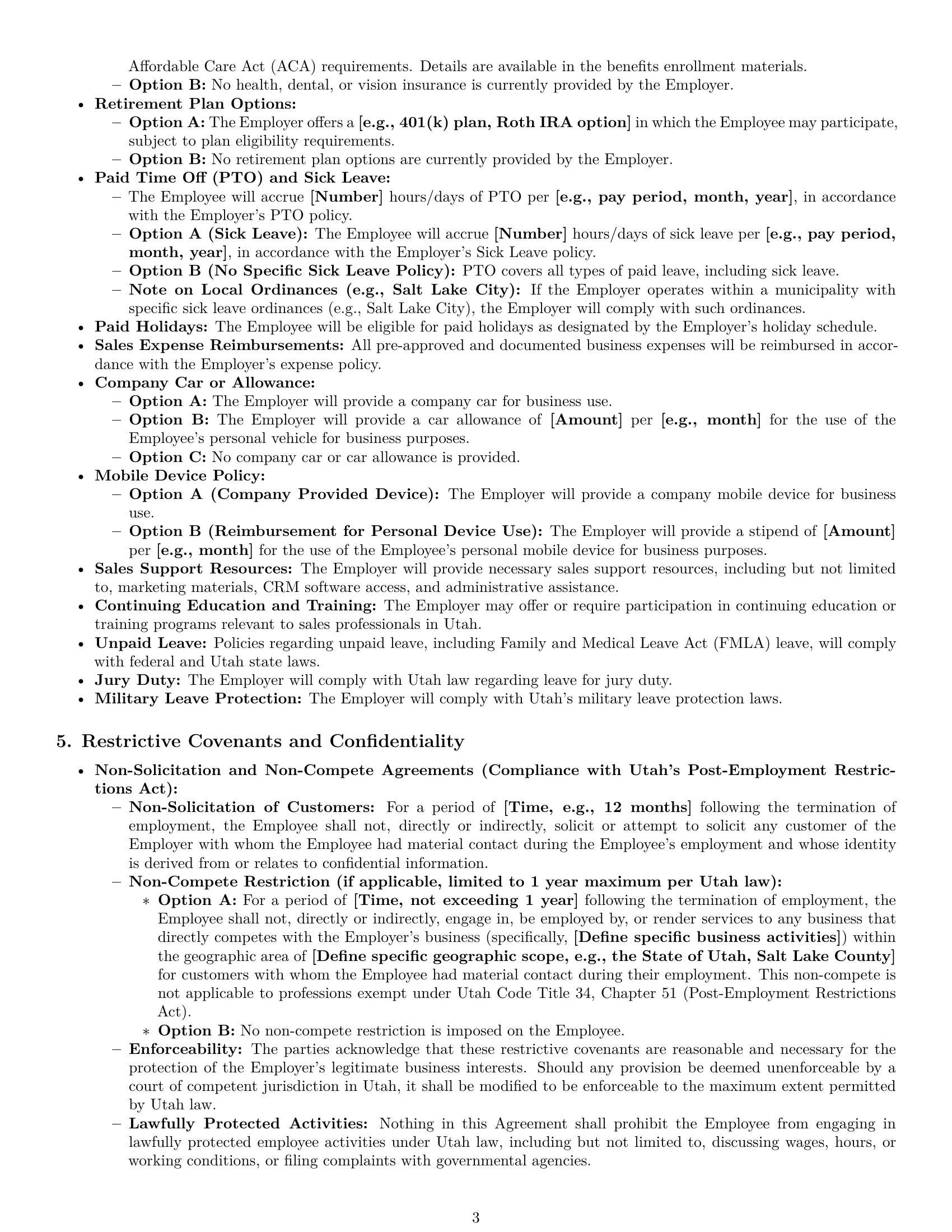 Preview page 3 of Pro Utah sales representative employment contract template