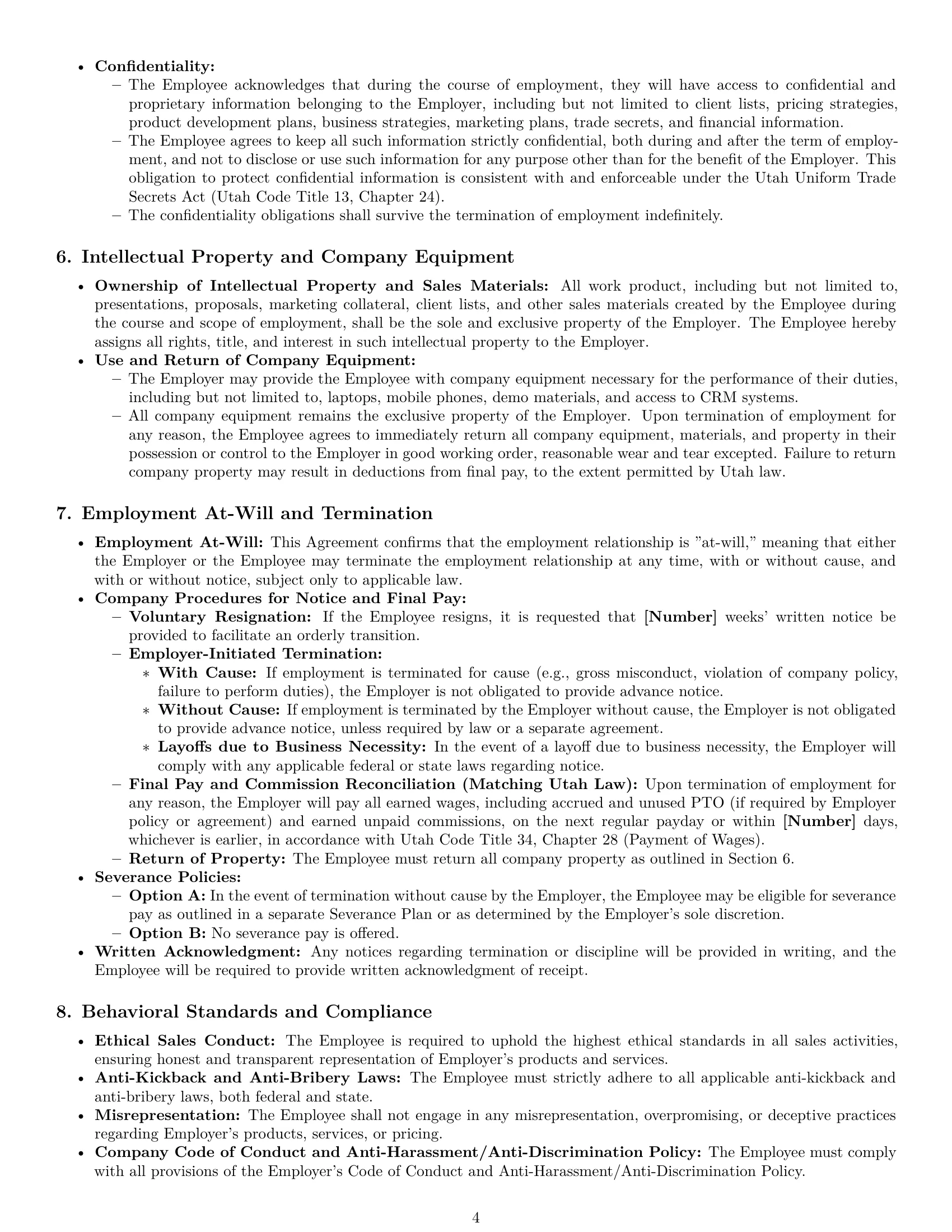 Preview page 4 of Pro Utah sales representative employment contract template