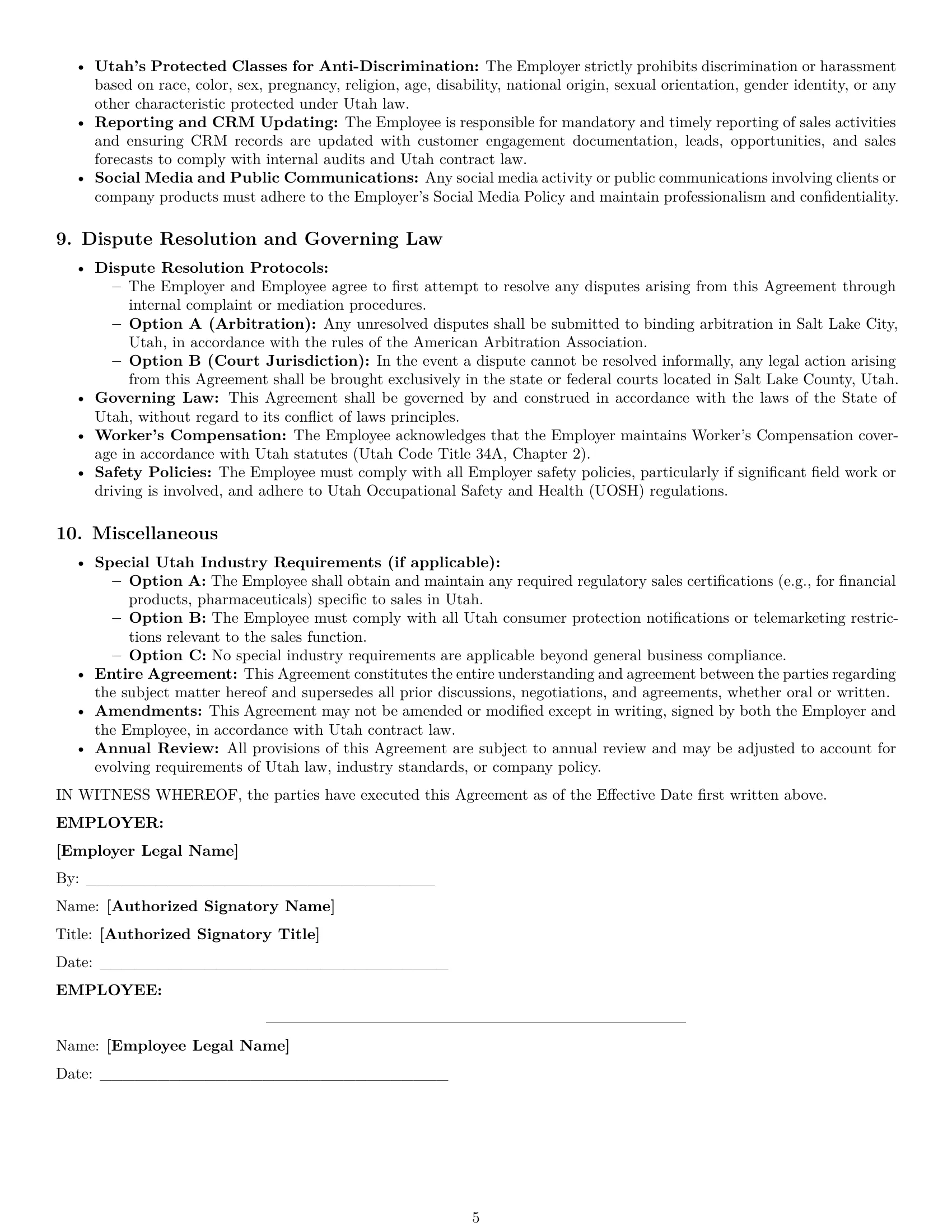 Preview page 5 of Pro Utah sales representative employment contract template