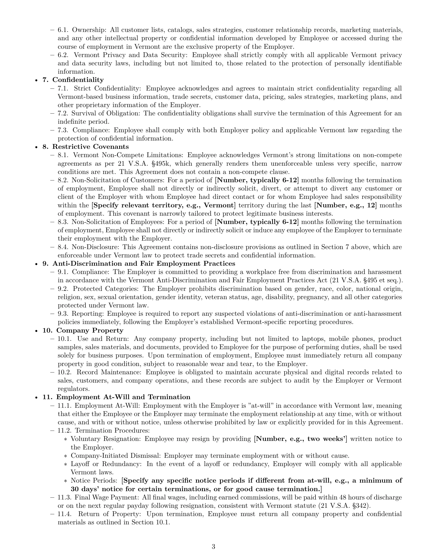 Preview page 3 of Pro Vermont sales representative employment contract template
