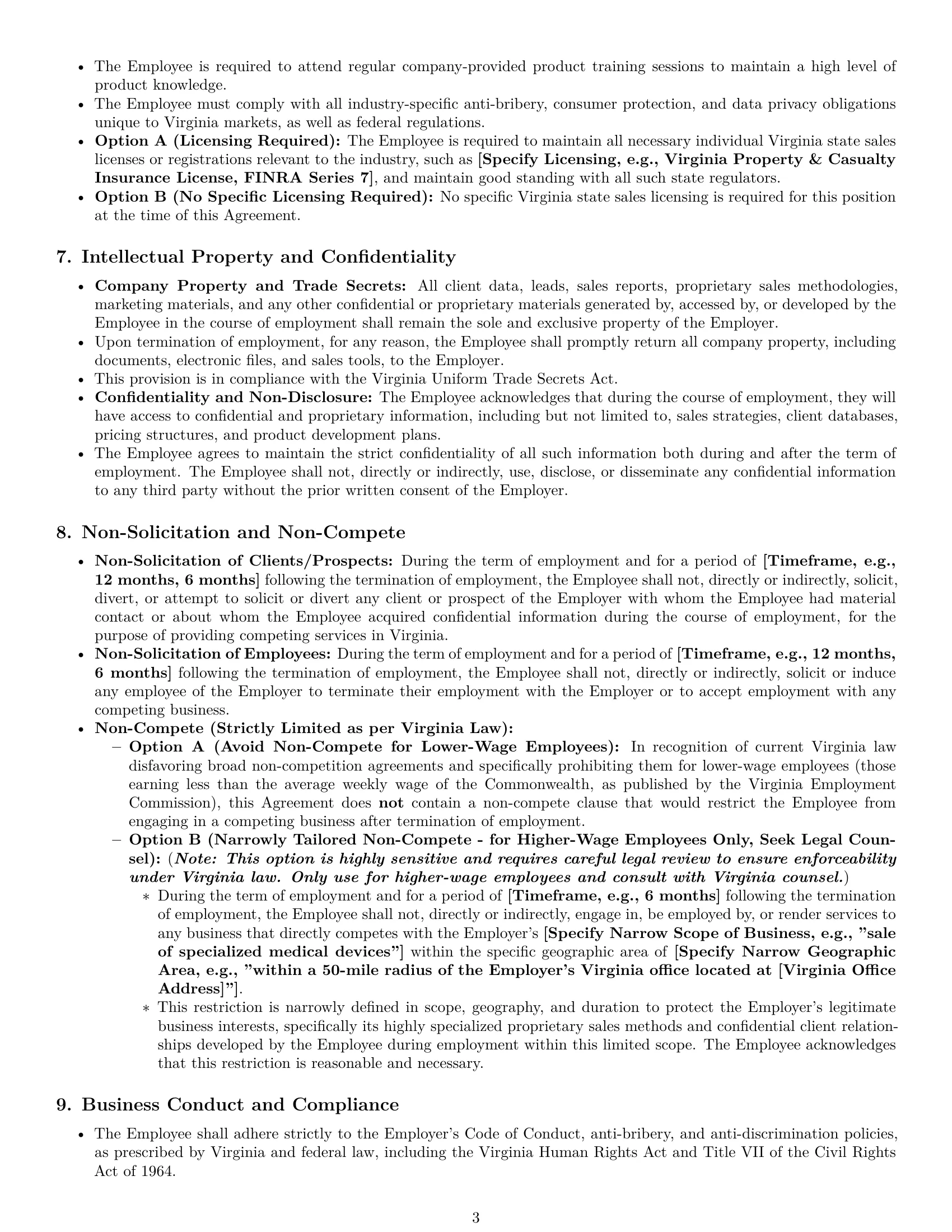 Preview page 3 of Pro Virginia sales representative employment contract template