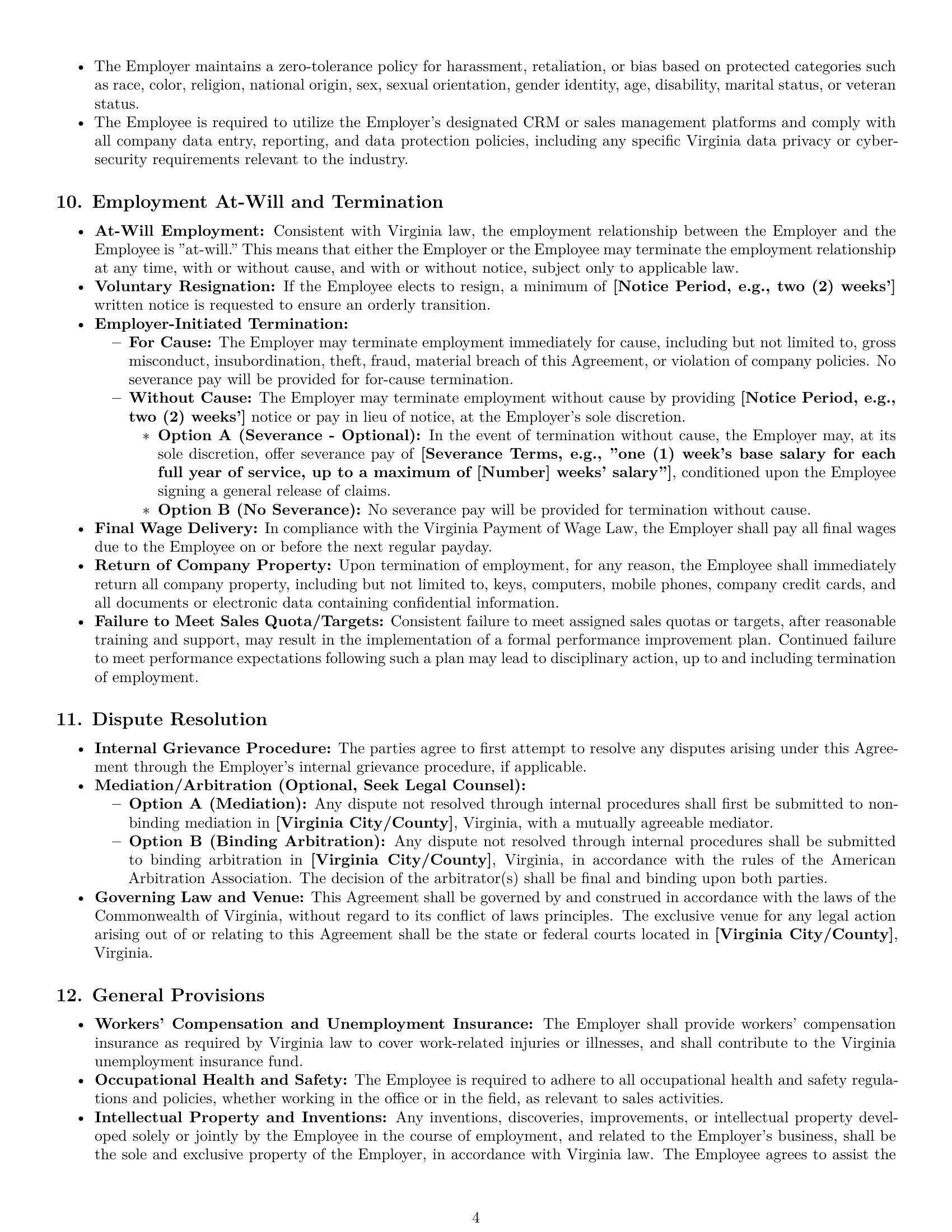 Preview page 4 of Pro Virginia sales representative employment contract template