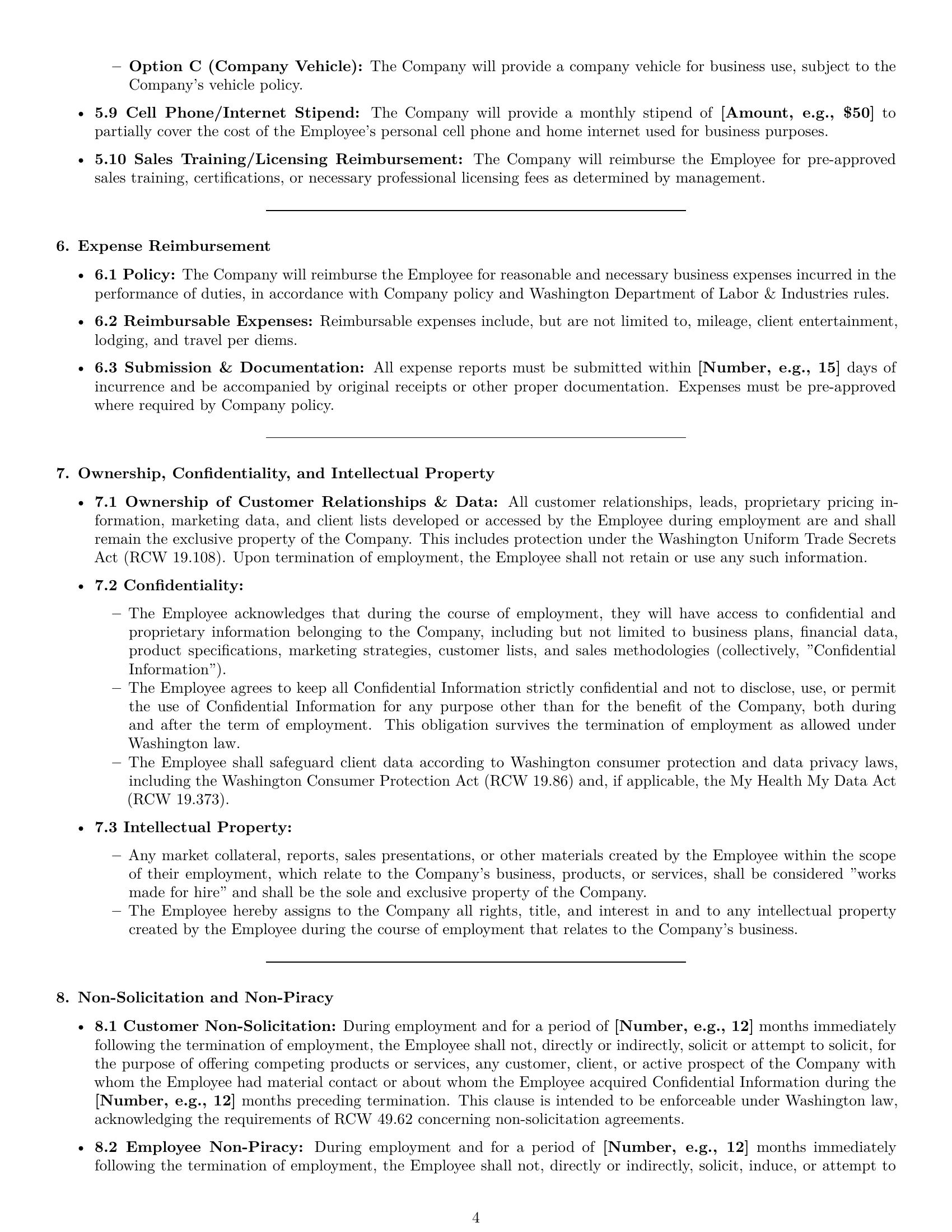 Preview page 4 of Pro Washington sales representative employment contract template