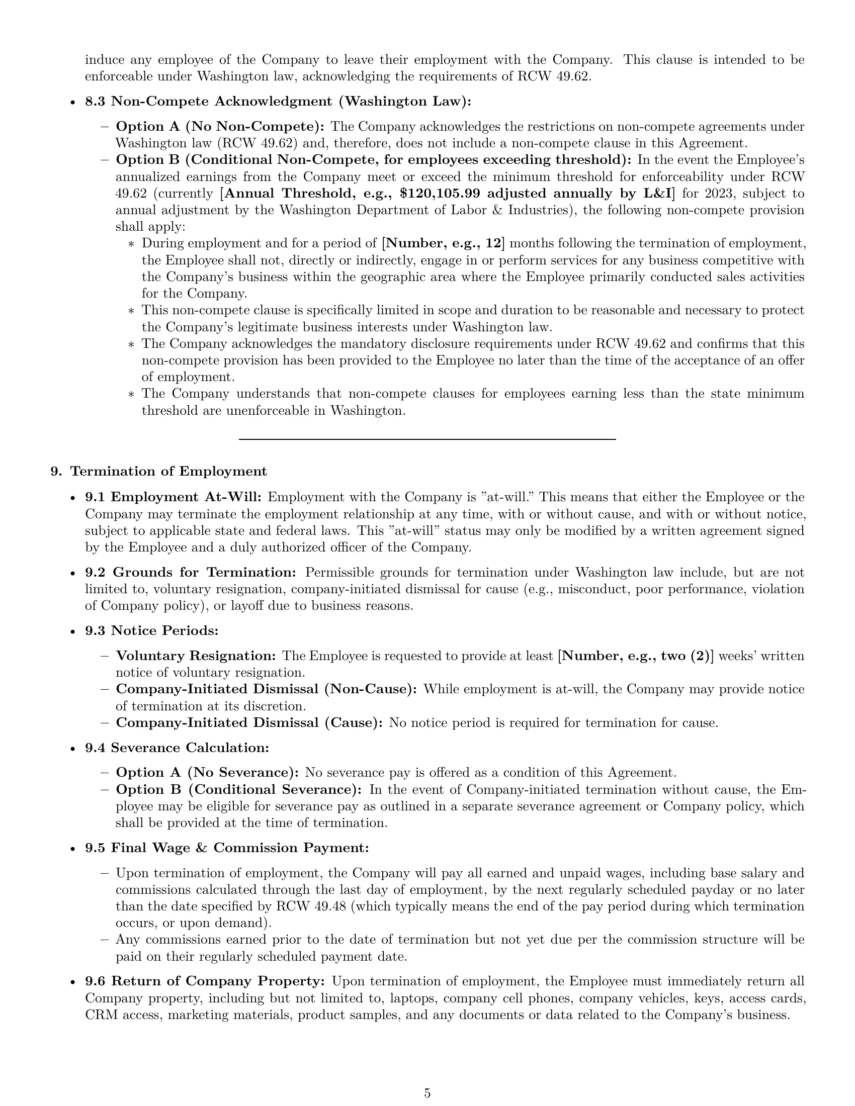 Preview page 5 of Pro Washington sales representative employment contract template