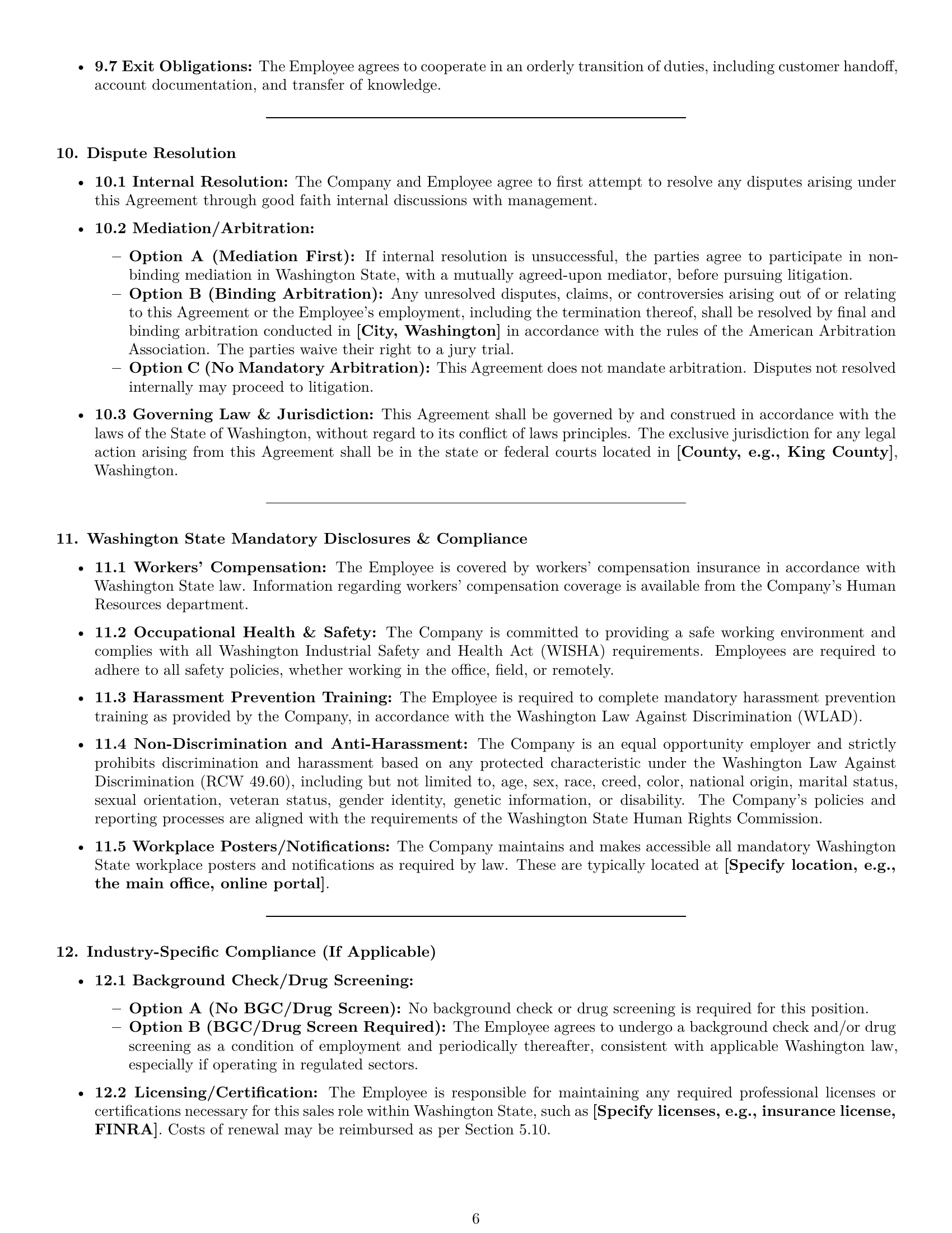 Preview page 6 of Pro Washington sales representative employment contract template