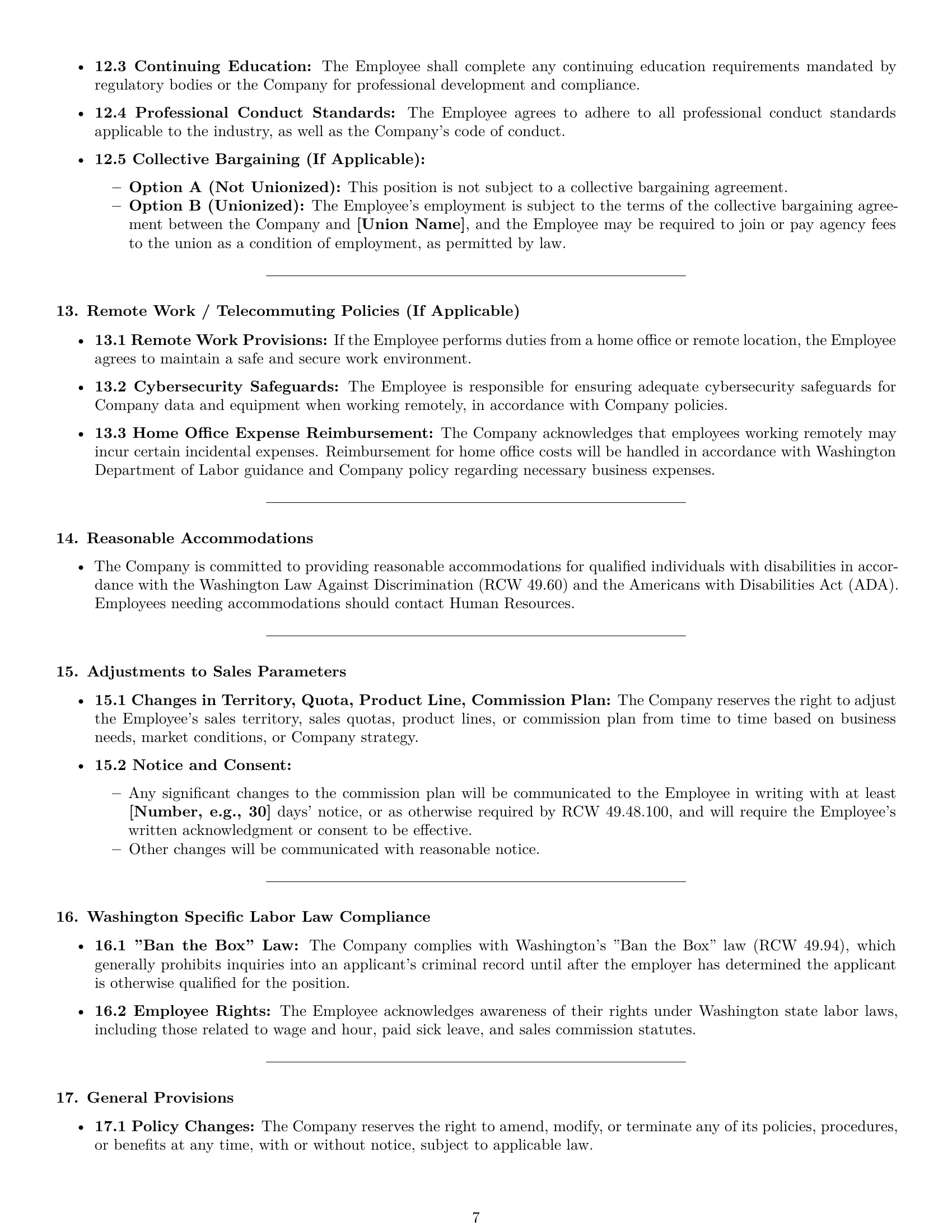 Preview page 7 of Pro Washington sales representative employment contract template