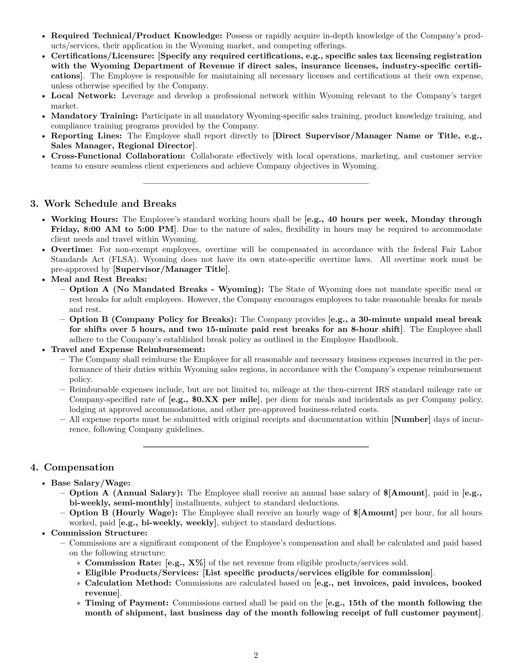 Preview page 2 of Pro Wyoming sales representative employment contract template